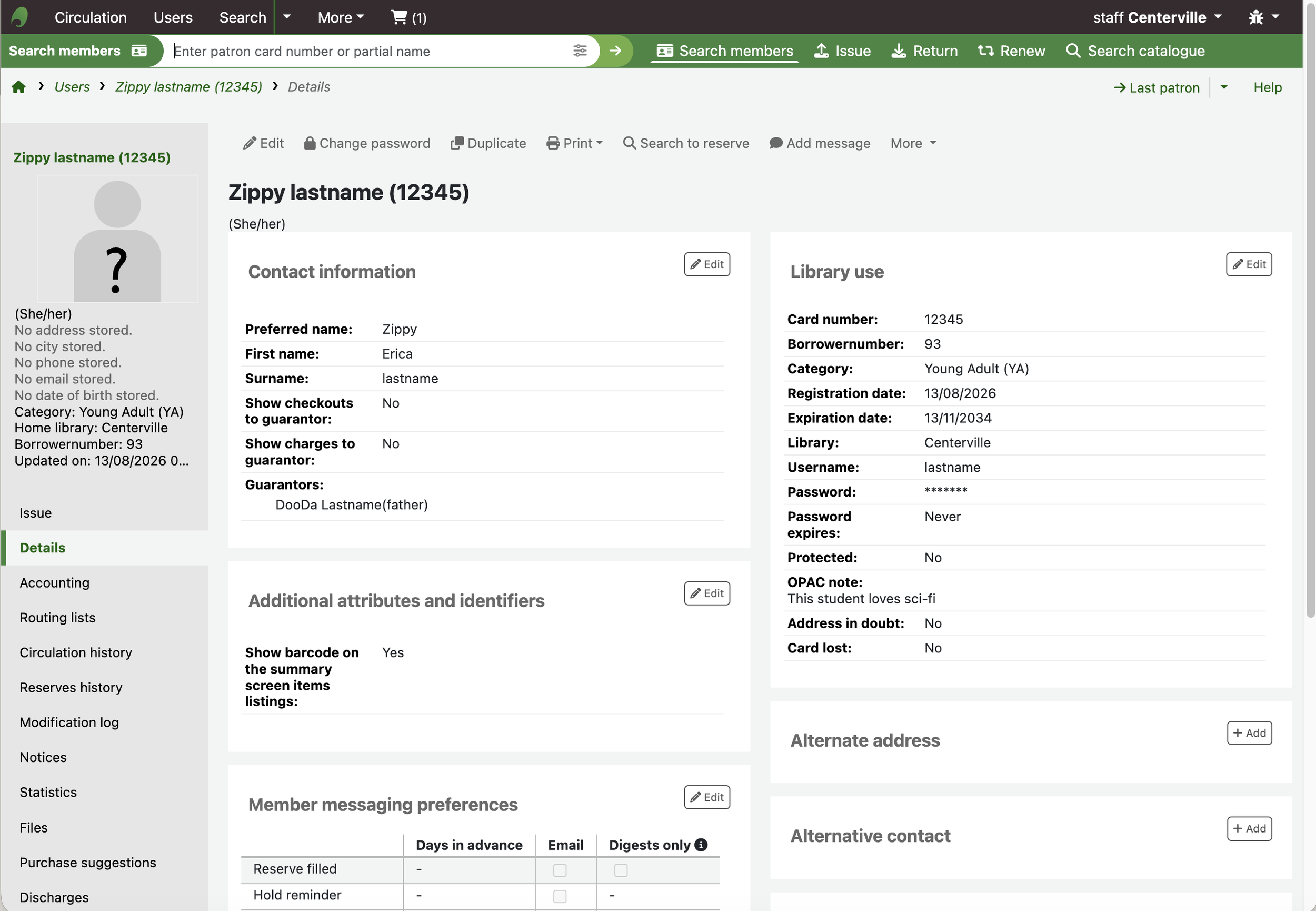 Detail screen of Zippy Lastname
