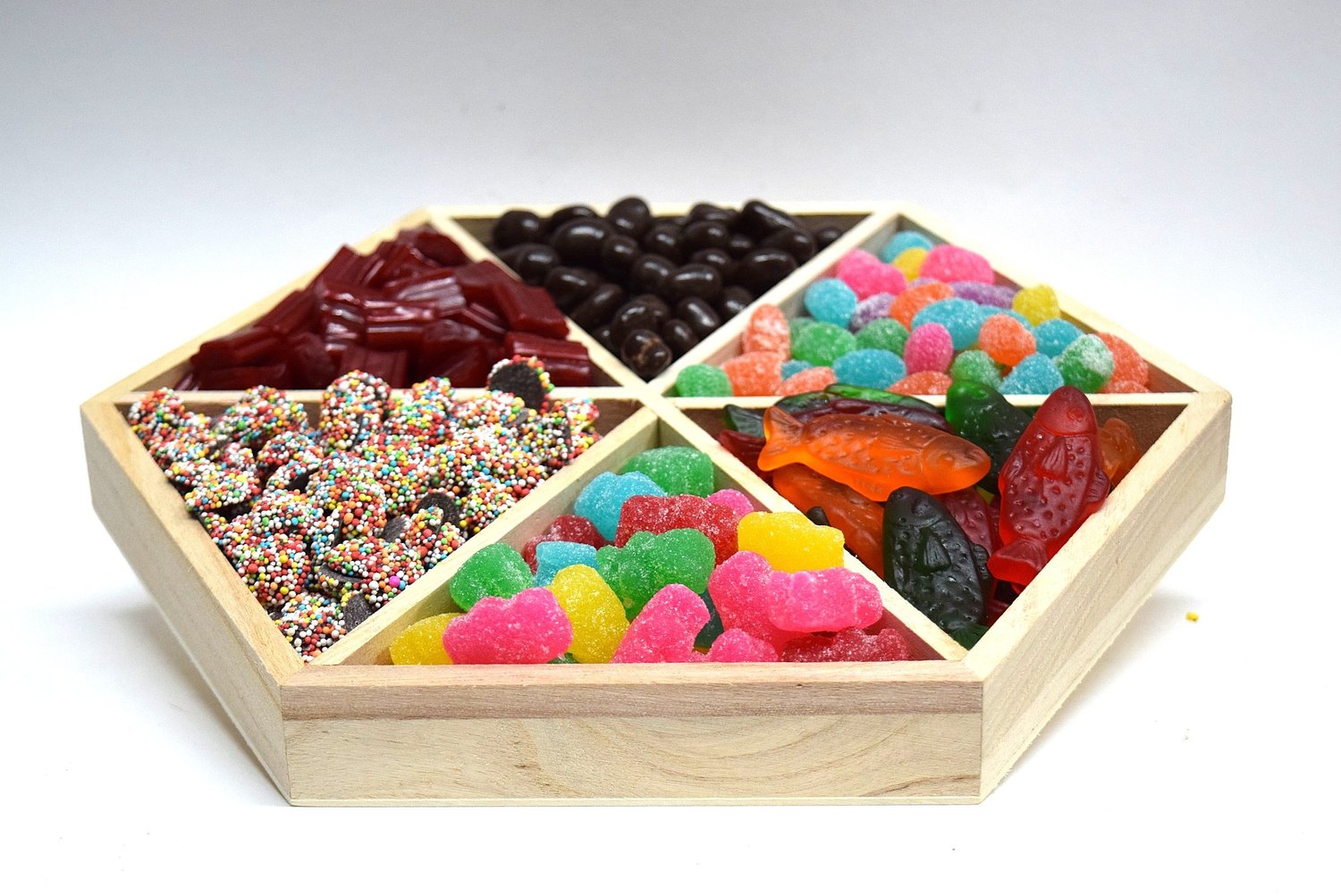 Six Section Wood Candy Platter — Kandi Kastle