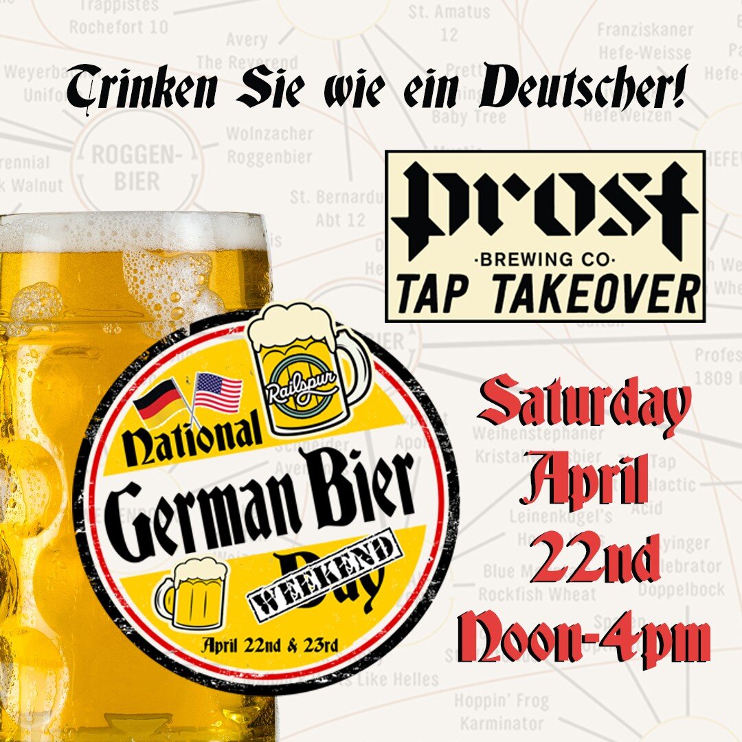 National German Beer Day is technically this Sunday, but we're celebrating all weekend long, topping things off with a Prost Brewing tap takeover at The Railspur in Cheyenne on Saturday, April 22nd from Noon to 4pm!

Join Bison's resident German beer