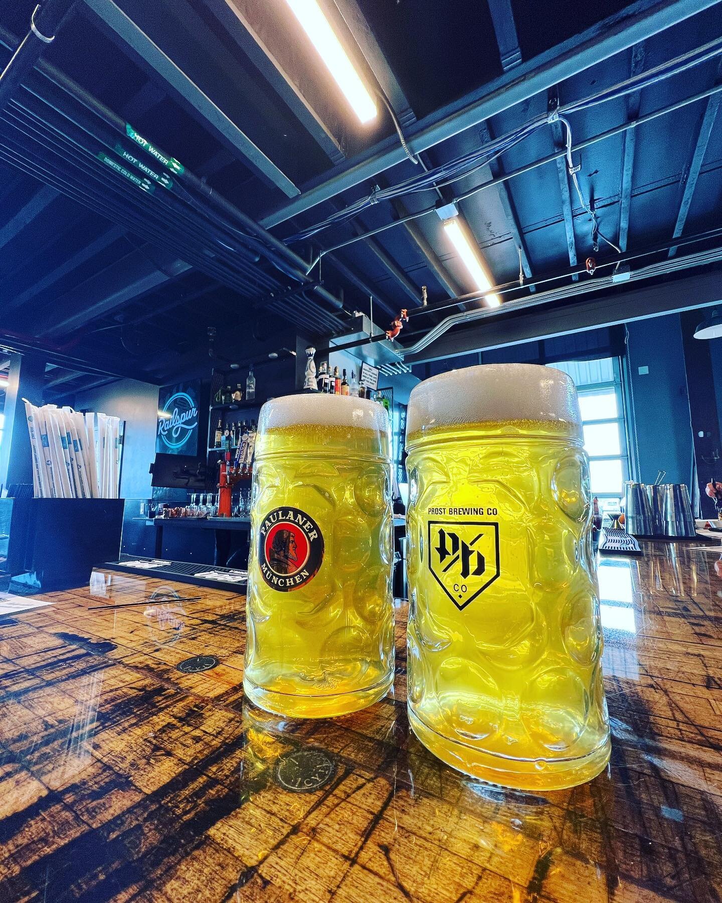 Would ya just LOOK at em?! @attherailspur is serving LITERS of @prostbrewingco and @paulaner lagers today for the Prost Tap-Takeover / German Beer Weekend!  We&rsquo;re hanging out til at least 4pm to talk shop, talk Lager, dish out high fives, liste