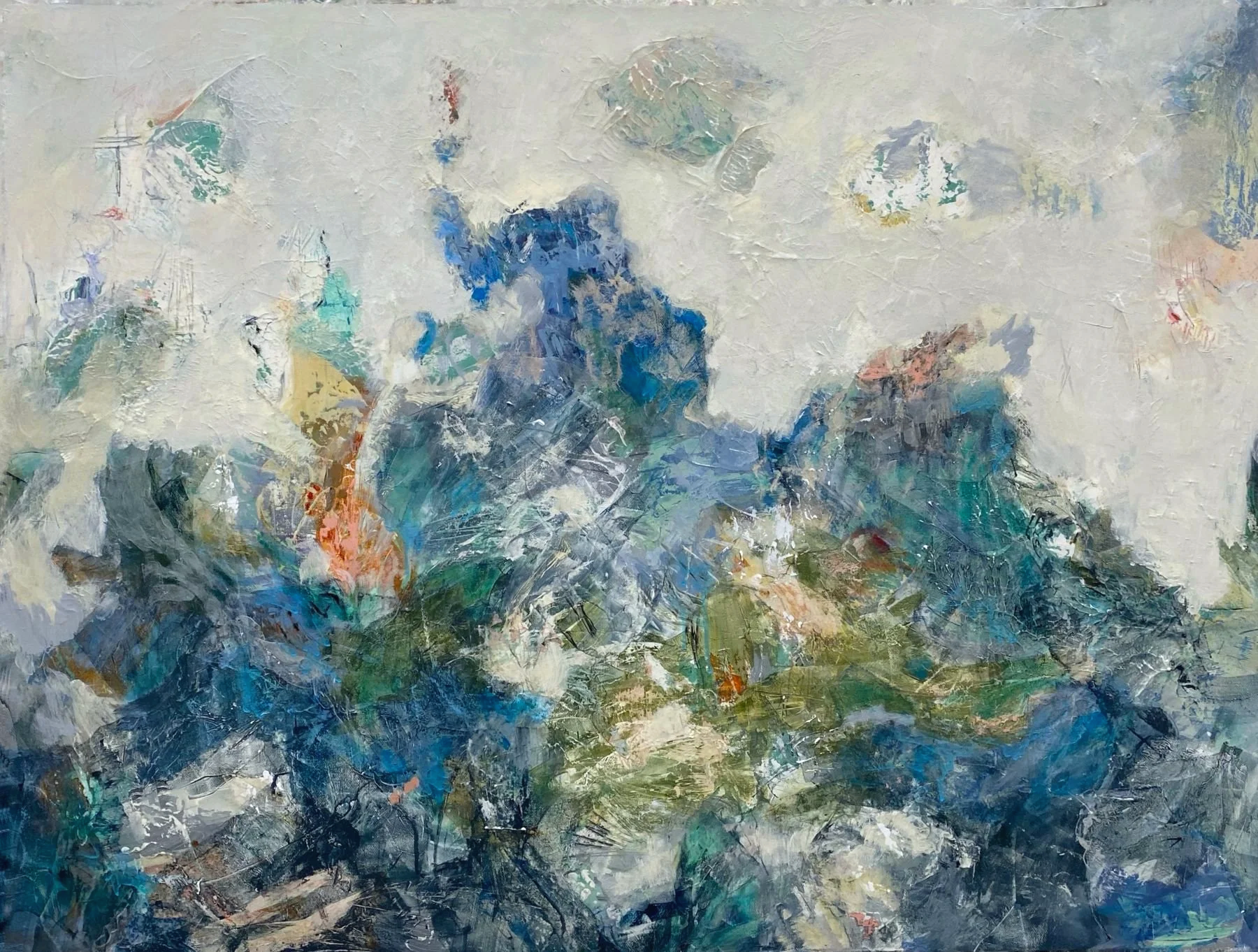 "Ocean Tapestry." Acrylic and mixed media on 30 x 40 x 1 1/2" gallery canvas. $1200. 2025