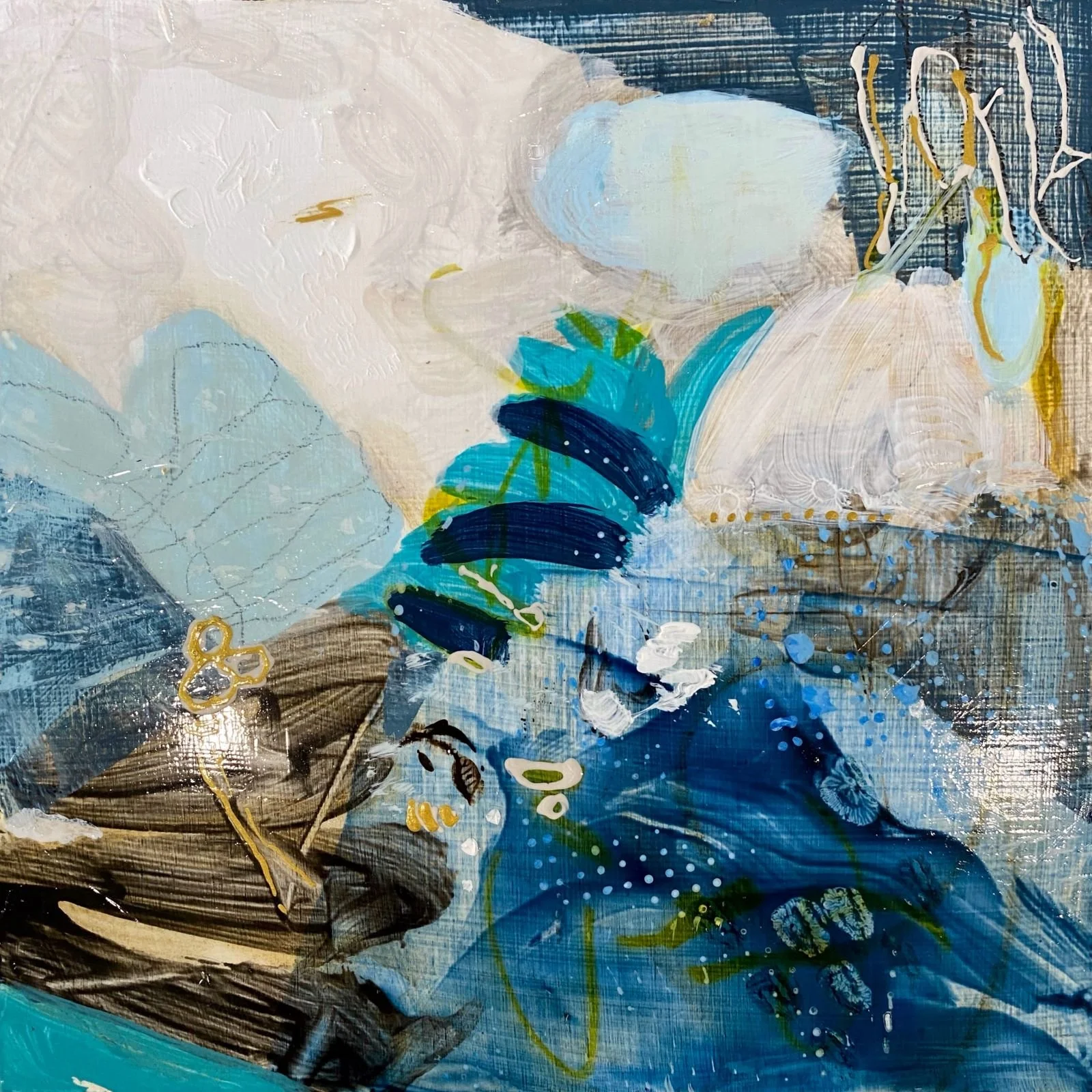 Sea Life.
8x8" Acrylic and mixed media on 1 -1/2" cradled panel. 2023 $225 