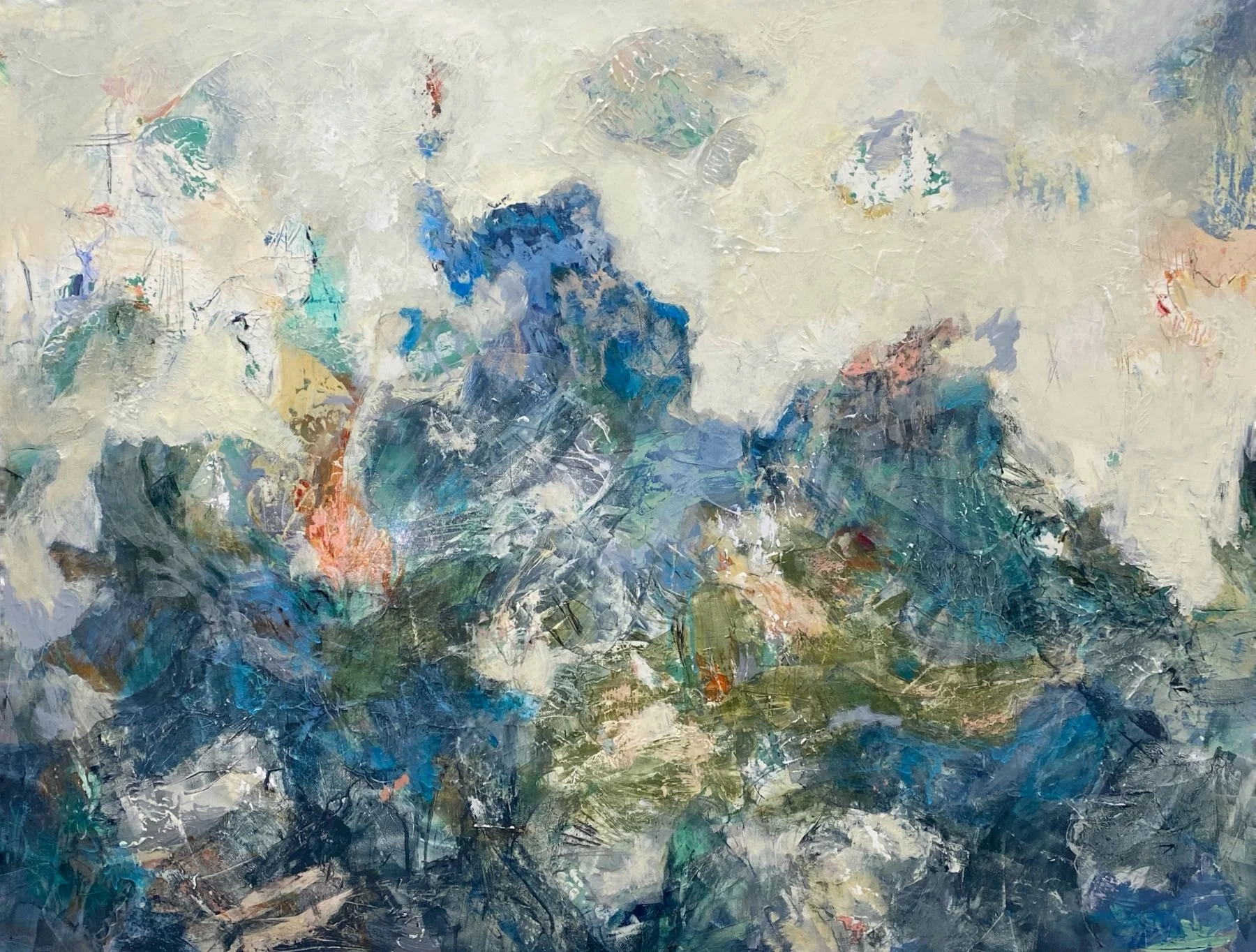 "Ocean Tapestry." Acrylic & Mixed Media on 30x40" gallery canvas. $1200

Ocean Tapestry celebrates the richness of marine environments through layered abstract forms inspired by coastal waters, ocean ecosystems, and natural diversity.