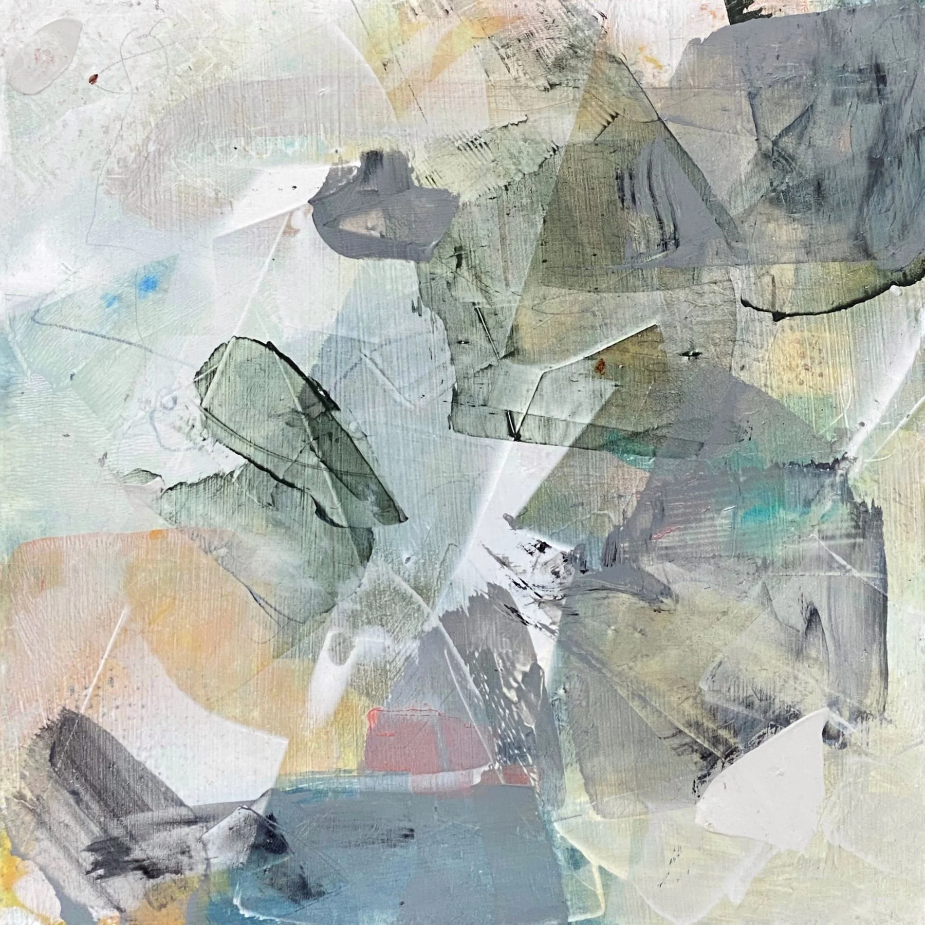 "Rain softens edges." 12x12" Acrylic and mixed media on board, framed. 2023 $300 