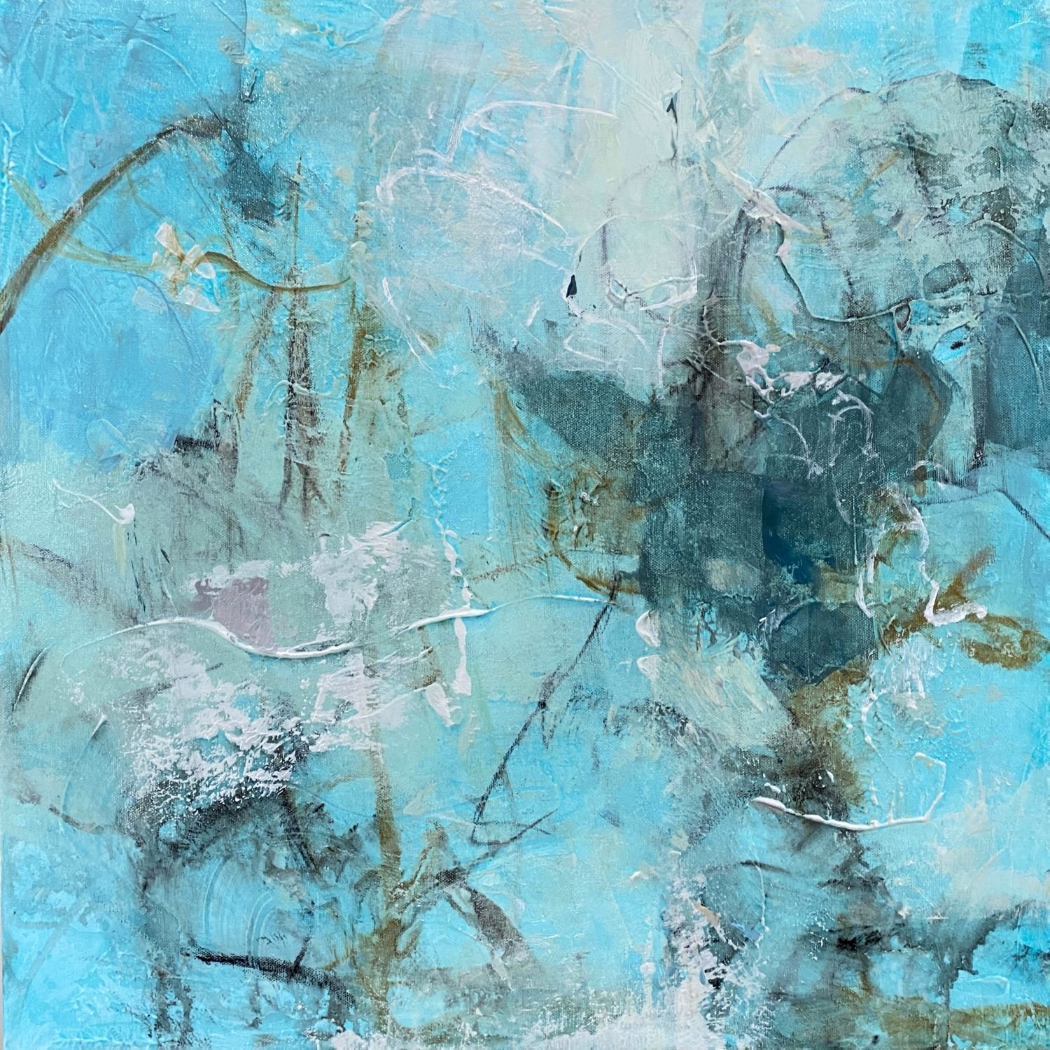 "Elements of a Living Sea." Acrylic & Mixed Media on Gallery Canvas. " 24x24x1.5" $620
Elements of a Living Sea explores the complexity and vitality of marine ecosystems through layered abstract forms inspired by coastal waters and interconnected lif