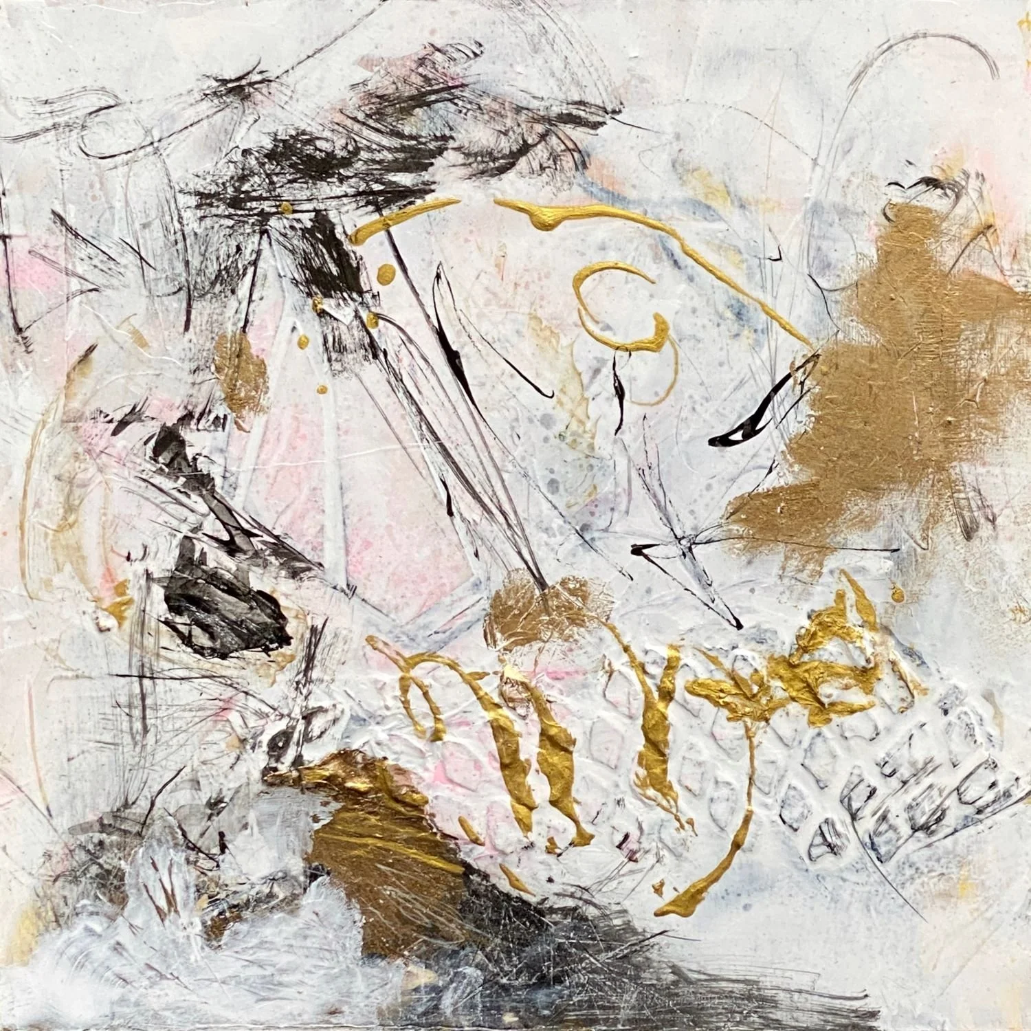 "Exuberance." 12x12x1.5" Acrylic and mixed media on cradled panel. 2023 $300 