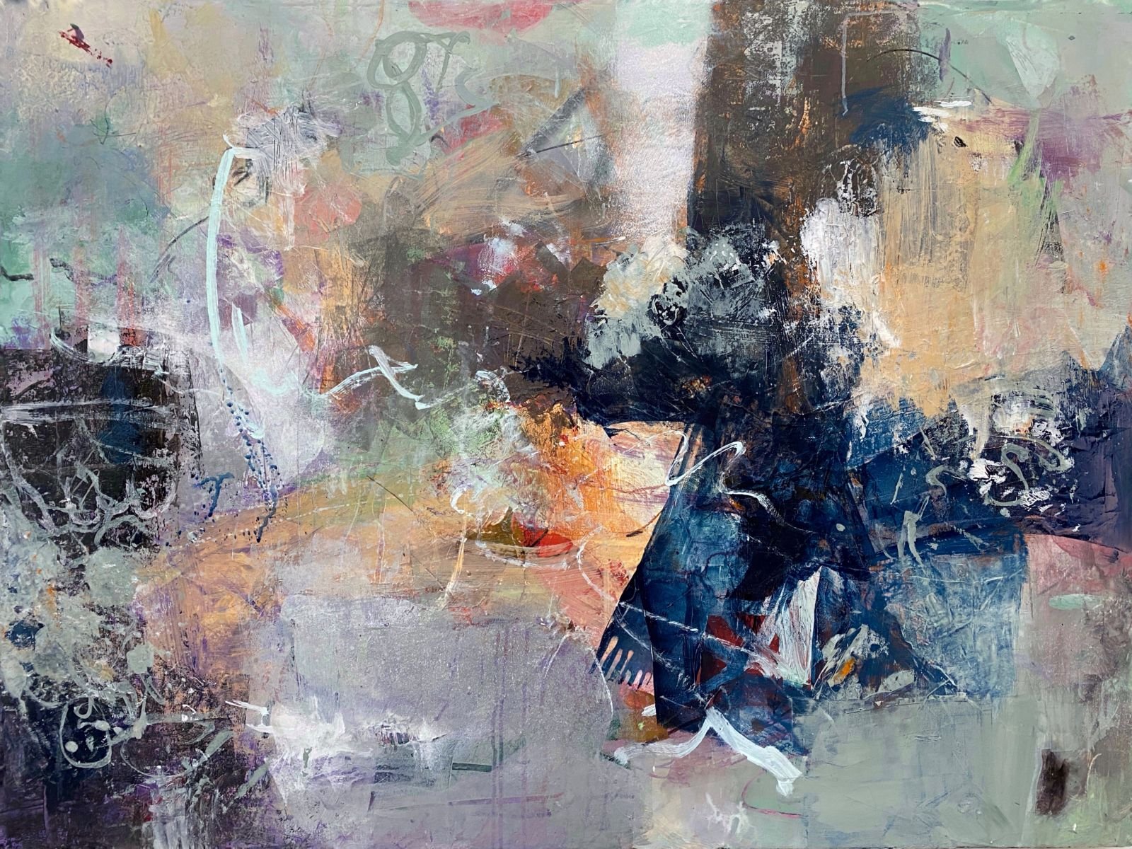 "Welcoming New Perspectives."  Acrylic and mixed media on 30 x 40 x 1 1/2" gallery canvas. $1200. 2024