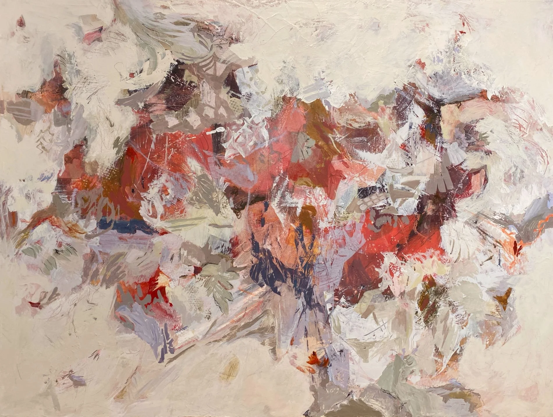 "Meditation Notes." Acrylic and mixed media on 36 x 48 x 1 1/2" gallery canvas. $1650. 2026