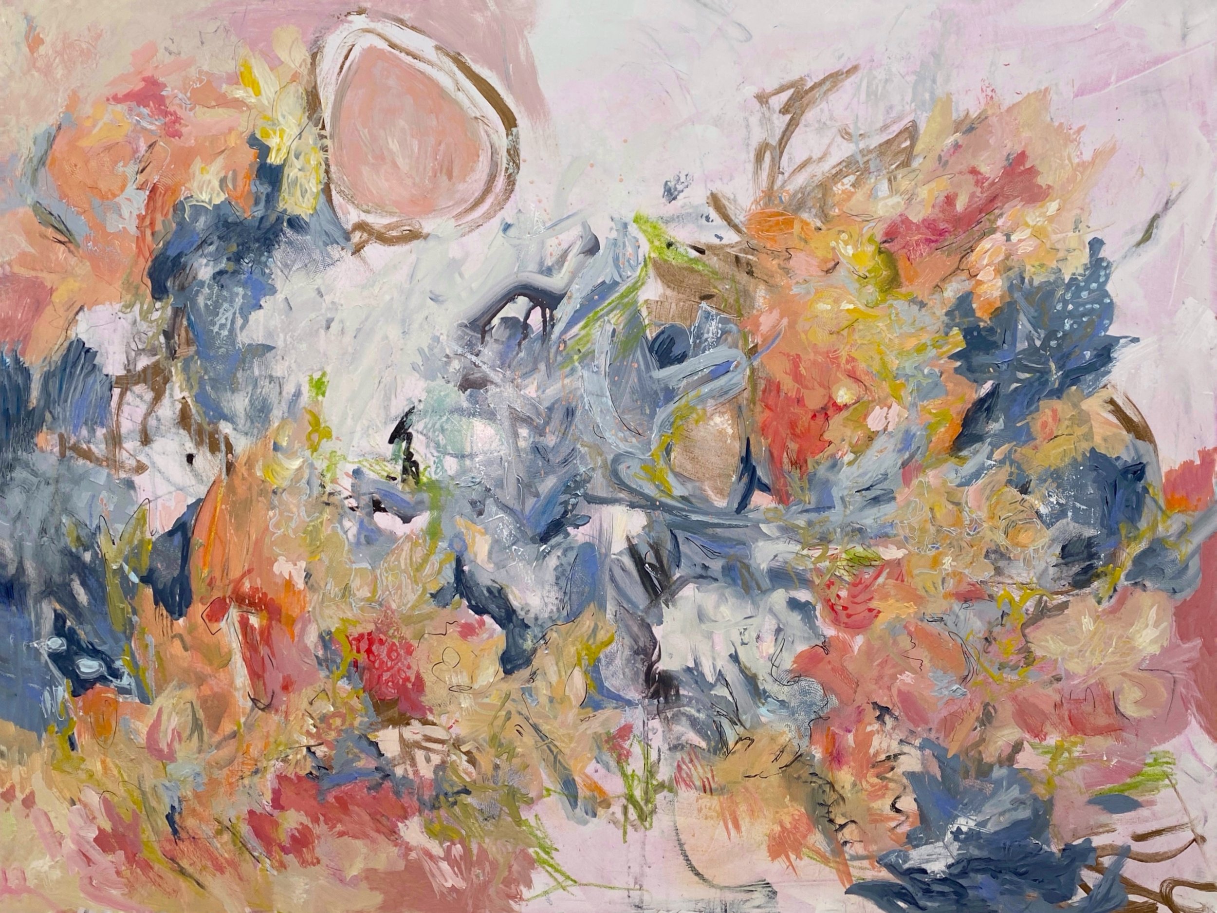 "Summertime." Acrylic and mixed media on 36 x 48 x 1 1/2" gallery canvas. $1650. 2025