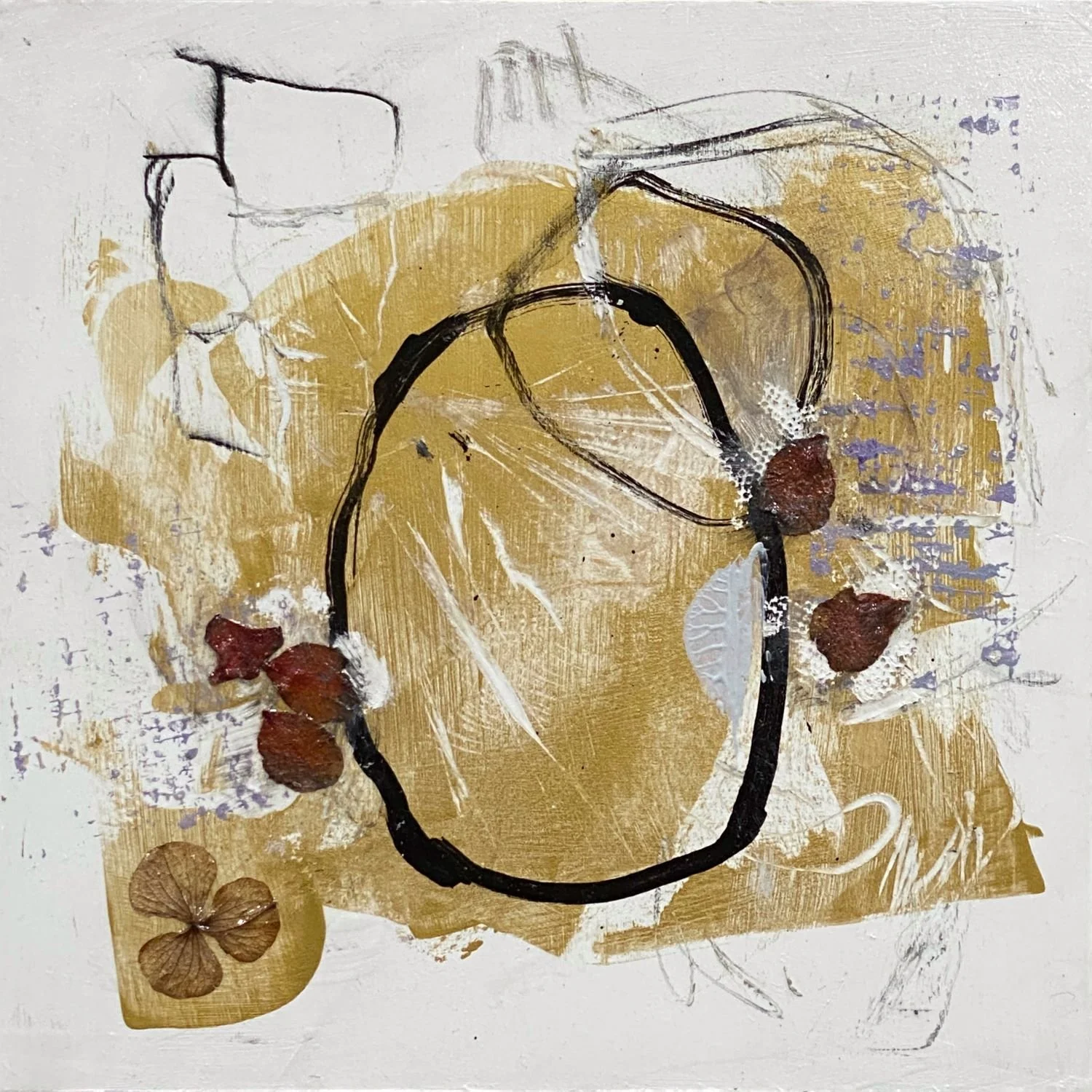 "Capture my heart." 12x12x .75" Acrylic, petals and mixed media on cradled panel. 2023 $300. 