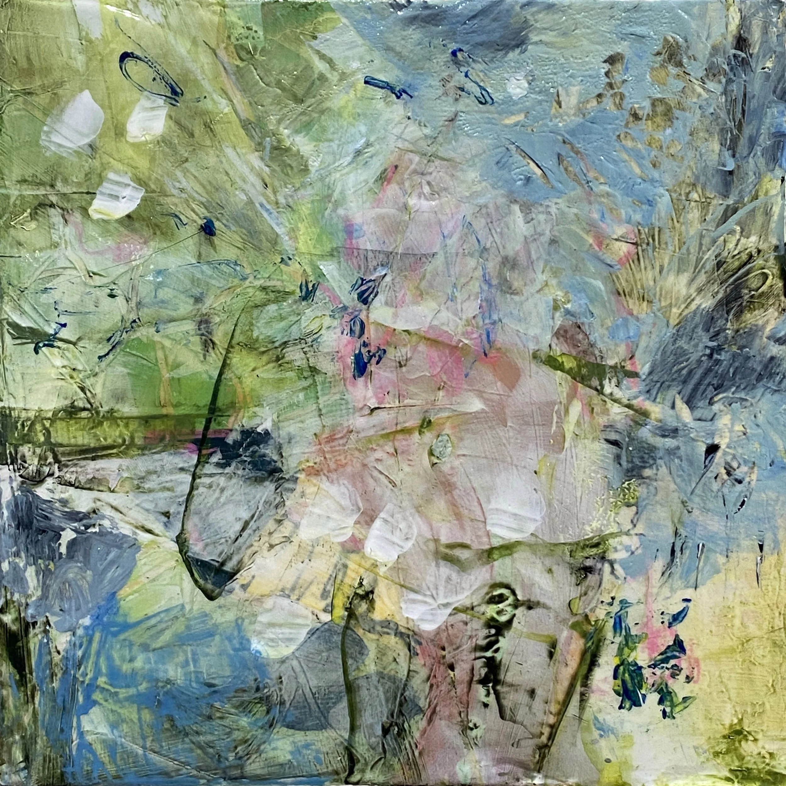 'Pond reflected.' 8x8" Acrylic and mixed media on 1 1/2 inch cradled panel. 2023 $175 