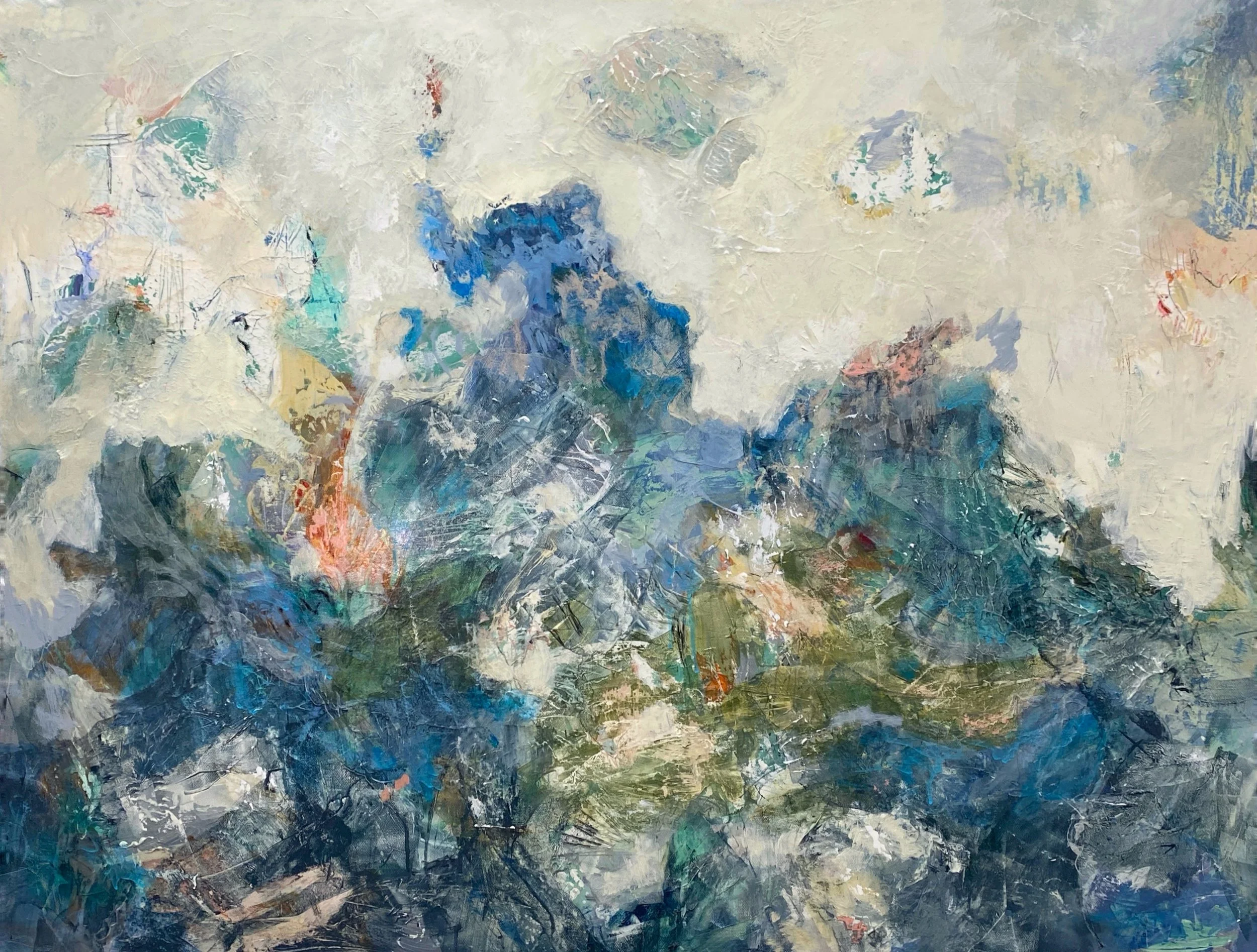 "Ocean Tapestry." Acrylic and mixed media on 30 x 40 x 1 1/2" gallery canvas. $1200. 2025