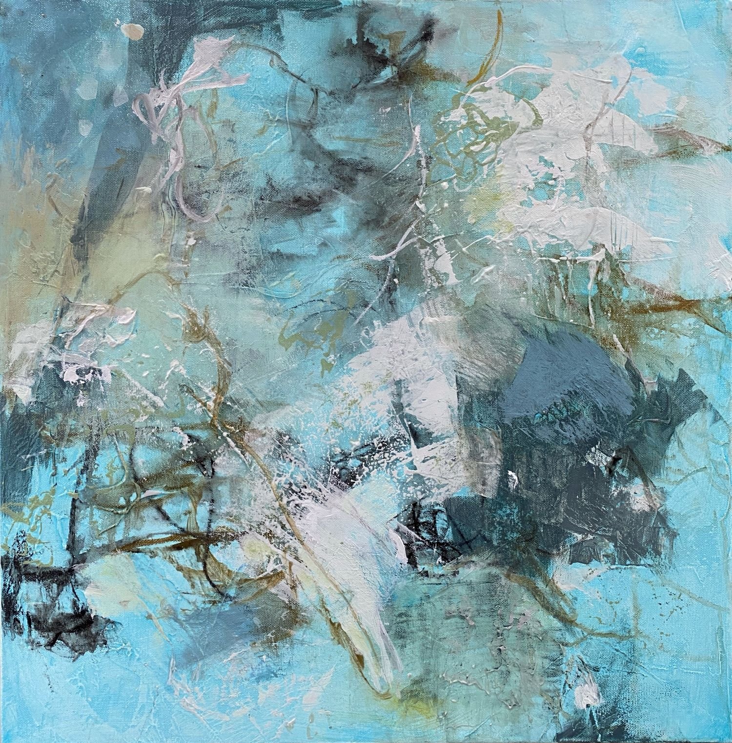 "Layers of Lightness." Acrylic & Mixed Media on Gallery Canvas. " 24x24x1.5" $620
Layers of Lightness explores water, air, and shifting coastal light through transparent layers, gentle movement, and atmospheric abstraction.