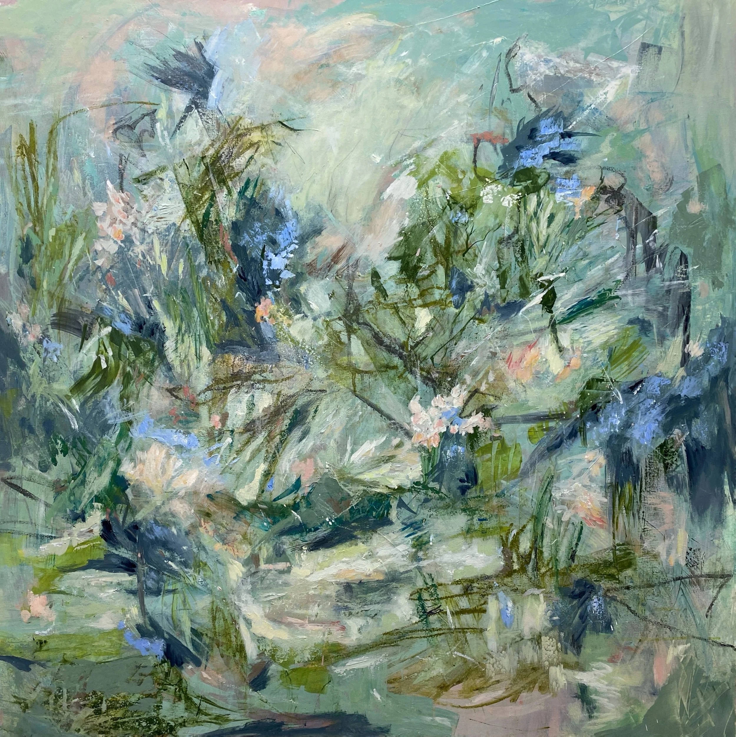 "A Wilding in the Garden." Acrylic and mixed media on 36 x 36 x 1 1/2" gallery canvas. $1000. 2026