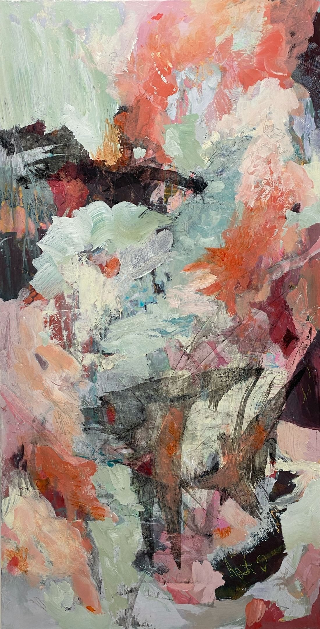  "A Day for Dancing."  Acrylic & Mixed Media on Gallery Canvas. 24x48x1.5" Part of a diptych with "I Feel So Fine."
A Day for Dancing is a joyful contemporary abstract painting that celebrates rhythm, colour, movement, and the uplifting experience of