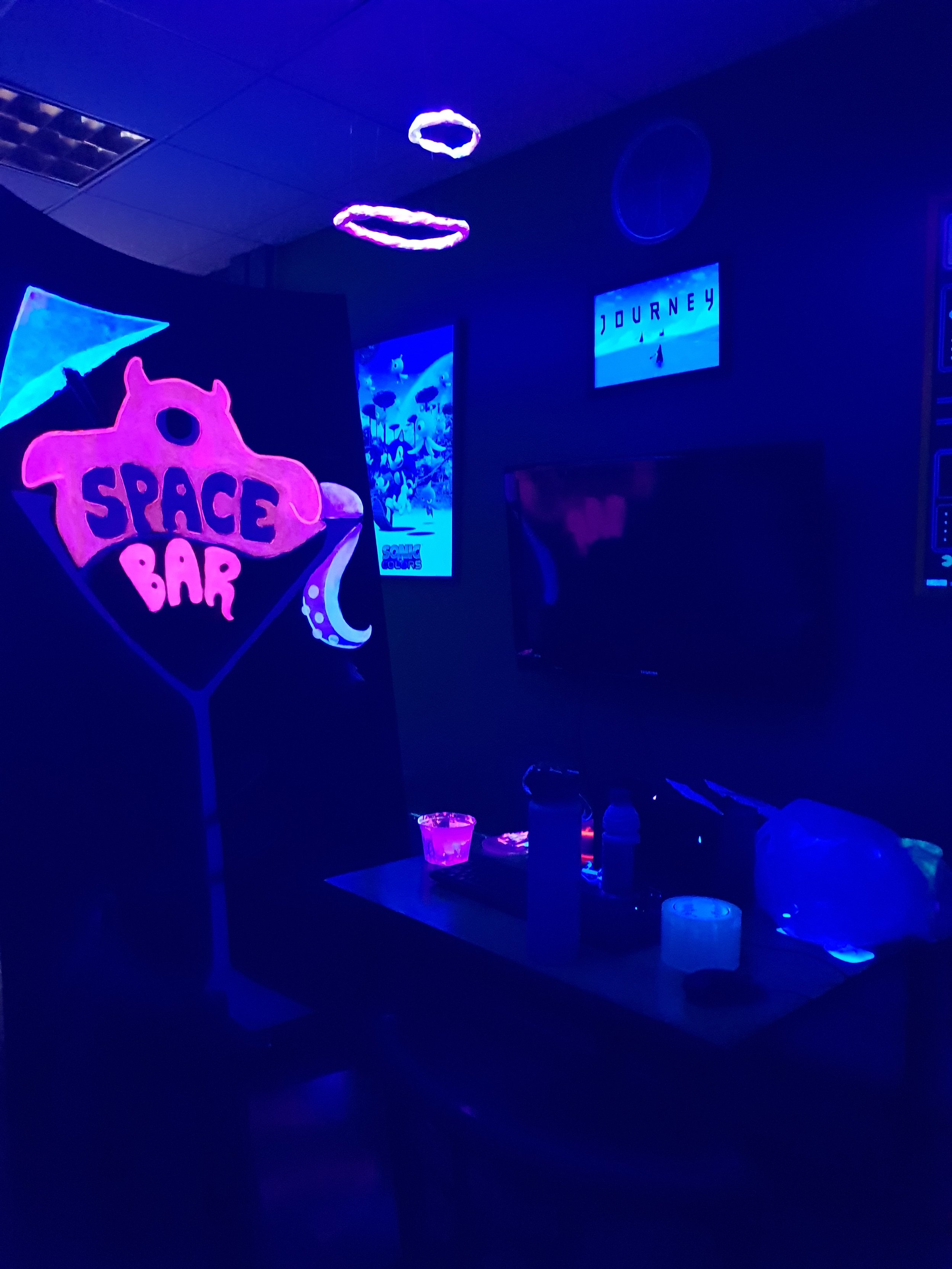 painting work in progress under black light