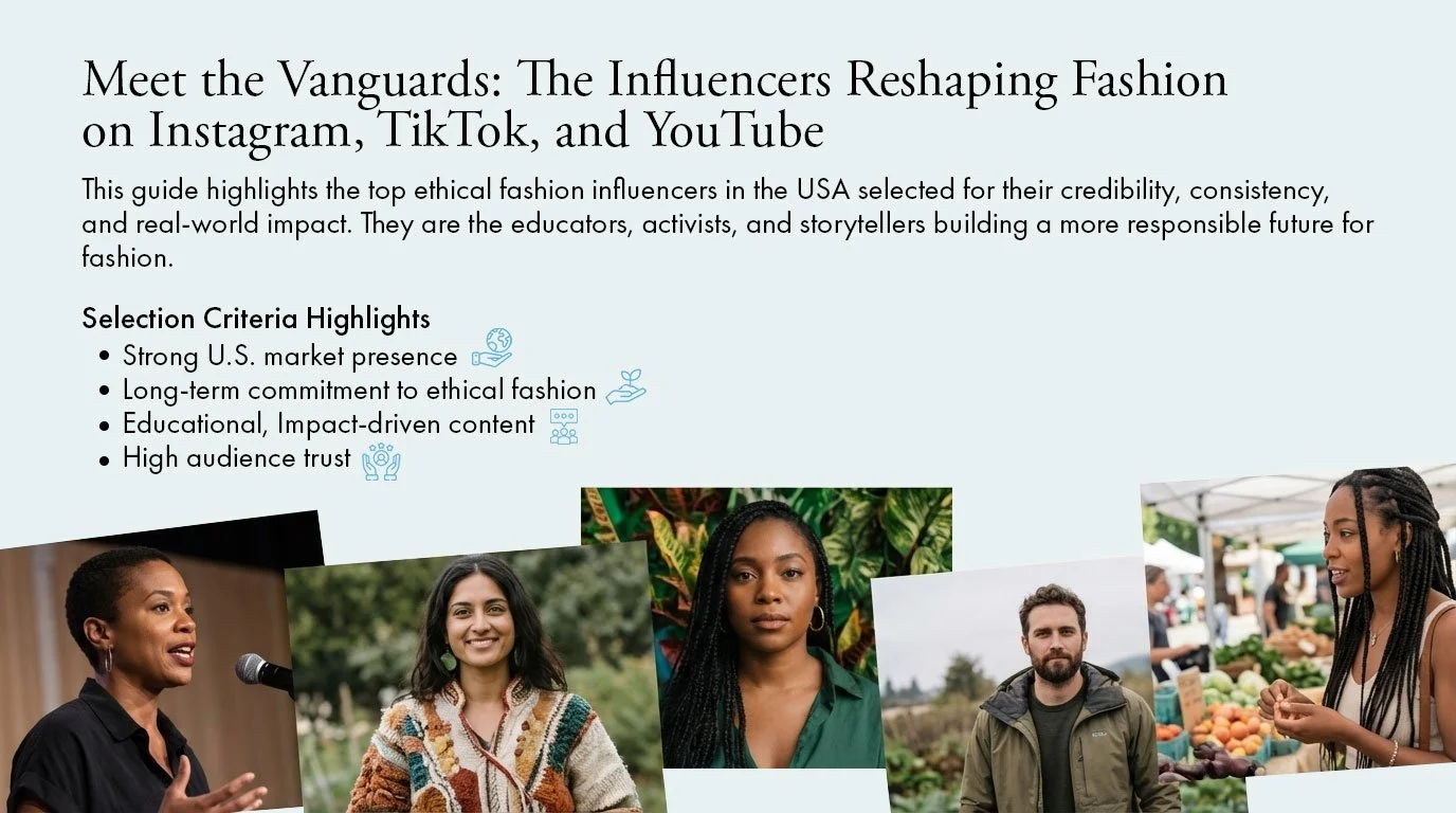 Collage: Slow lifestyle advocates featuring Aja Barber, Aditi Mayer, and others