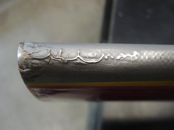LAMA Tail Rotor blade abrasion strip that has been worn nearly through