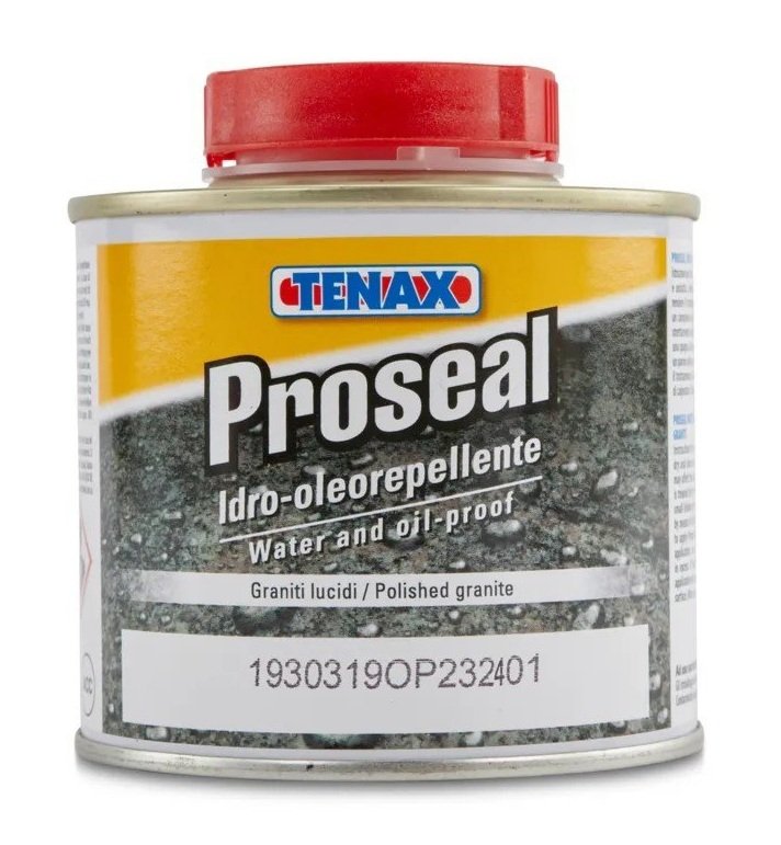 A container of Tenax Proseal, a water and oil-proof product for polished granite.