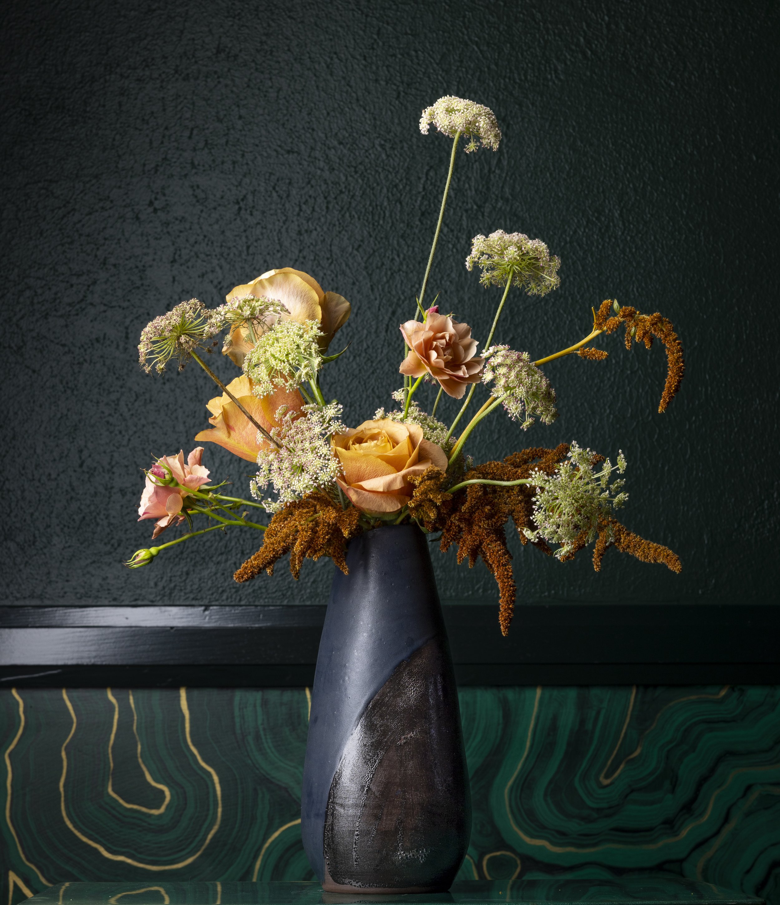 ink texture vase with bouquet