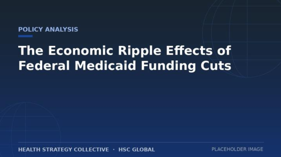 Cover page of a report titled 'The Economic Ripple Effects of Federal Medicaid Funding Cuts,' published by Health Strategy Collective and HSC Global, with a placeholder image.