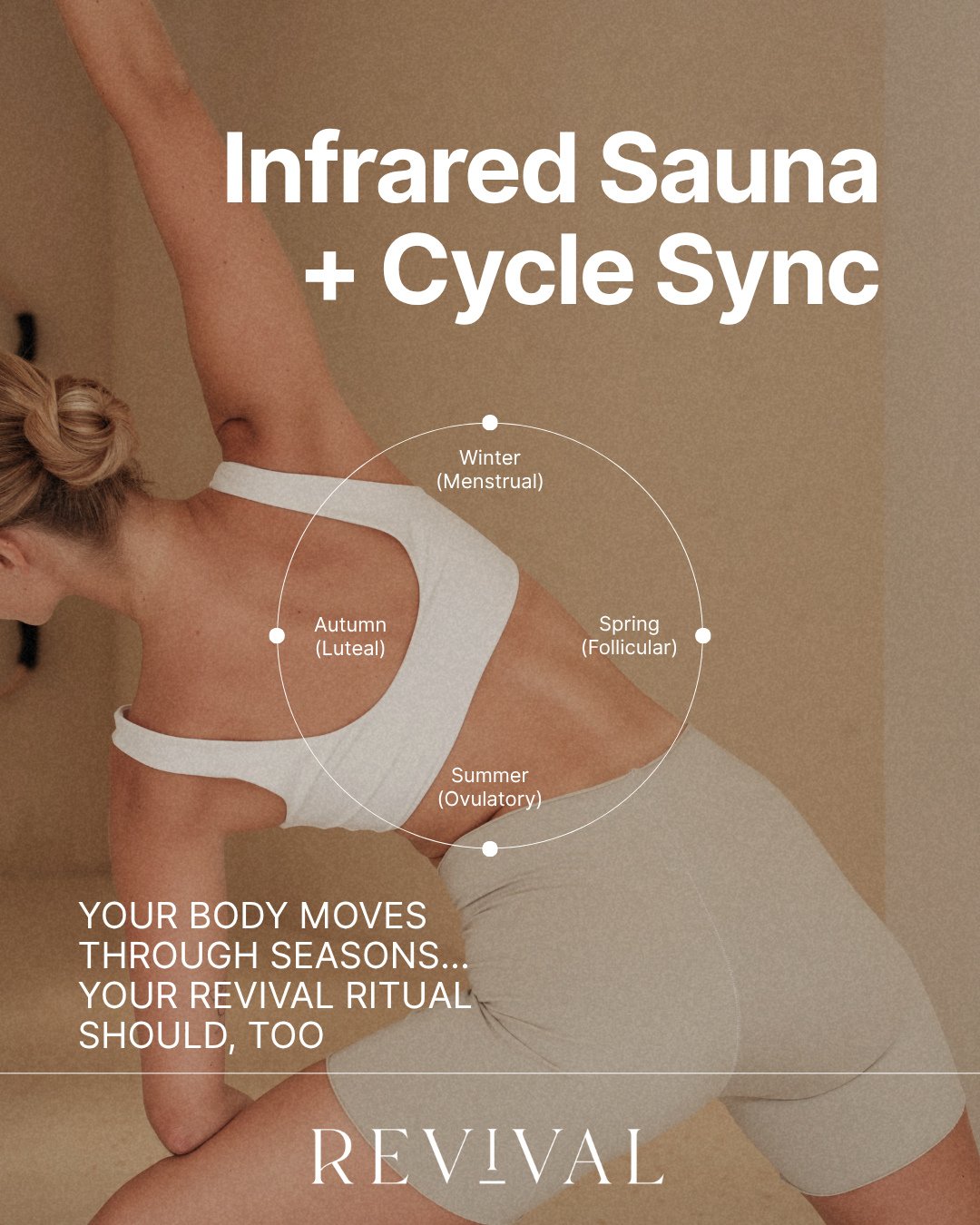 ✨ Your body moves through seasons &mdash; your sauna ritual should too.⁠
⁠
At Revival, we don&rsquo;t believe in a one-size-fits-all approach to wellness.⁠
Each phase of your cycle has different needs...from rest and release to energy and glow.⁠
When