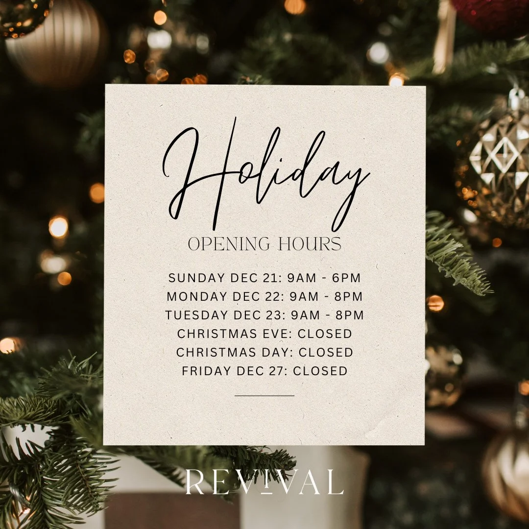 ✨Honoring rest this holiday season 🤍⁠
⁠
Revival will be closed Dec 24, 25 &amp; 26.⁠
⁠
The studio will be open on Tuesday (normally a closed day) to create extra availability before the holiday break.⁠
⁠
Thank you for allowing us to practice what we