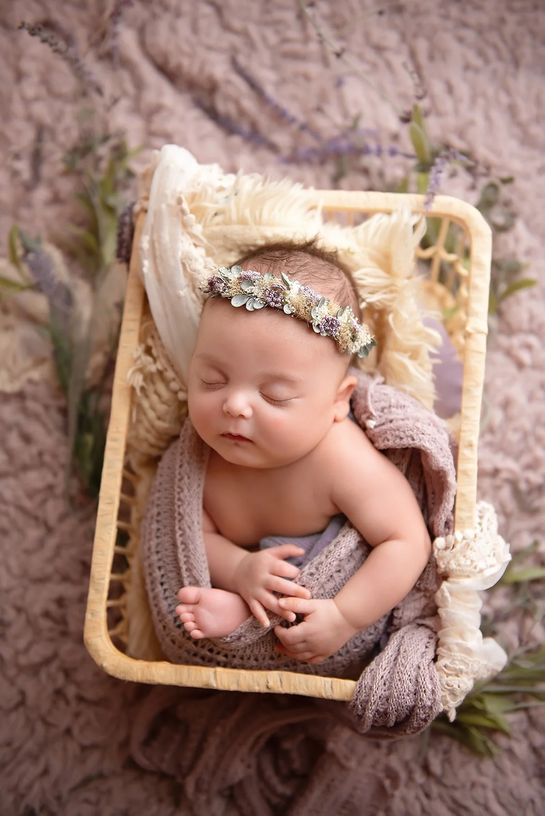 newborn baby girl in pastels in studio near Waxhaw, NC