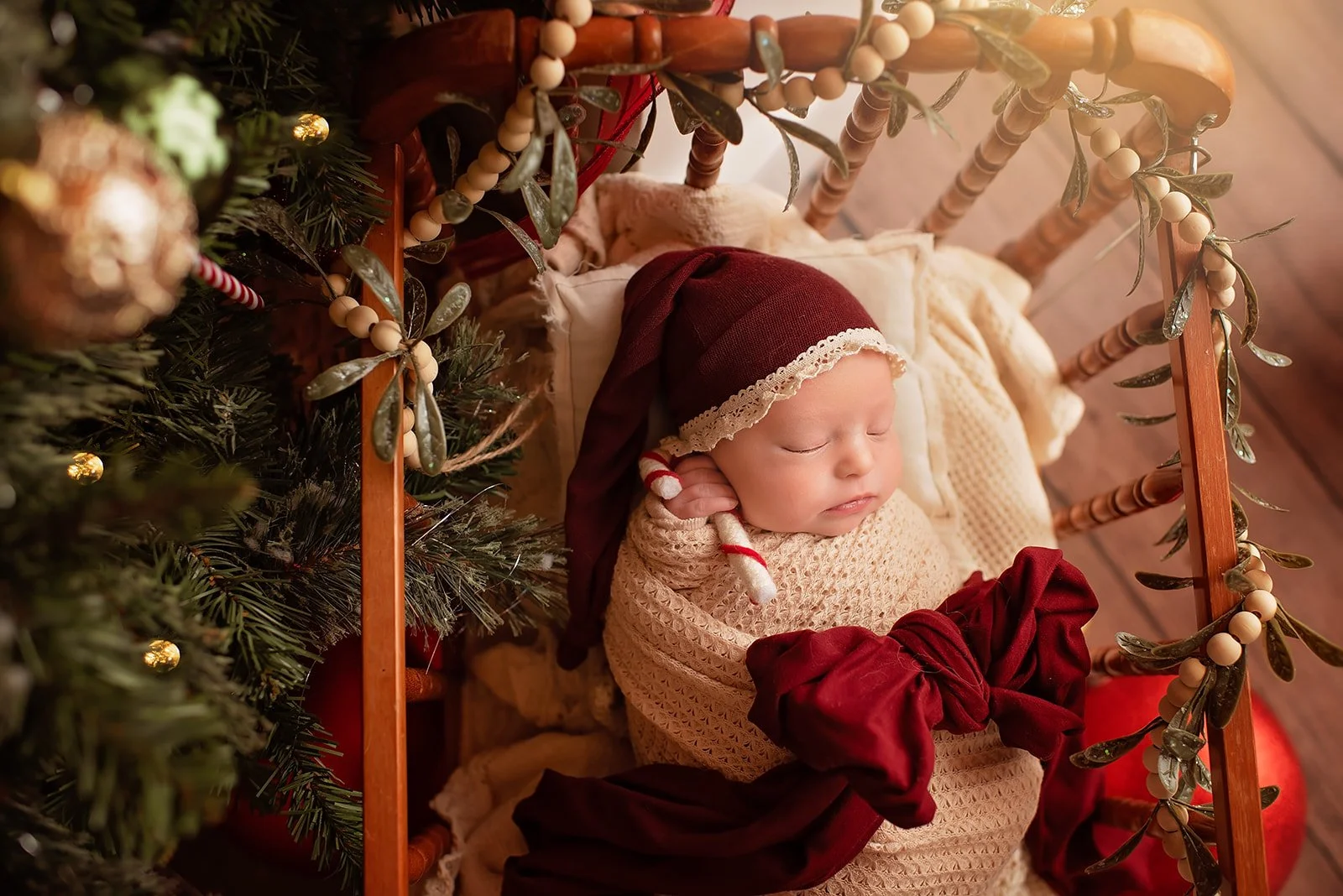 christmas theme newborn session from studio in Monroe, NC