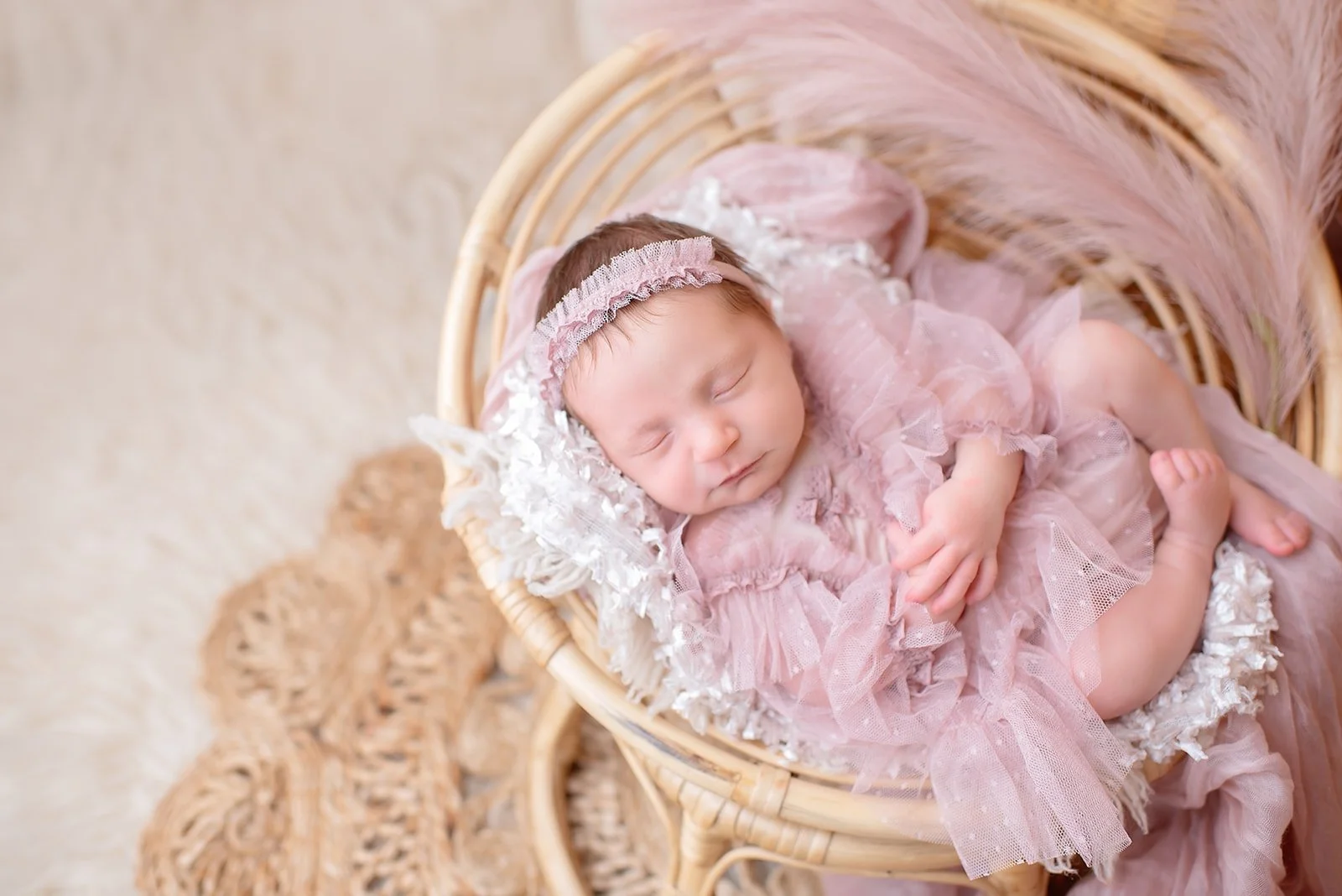 Boho newborn baby photographed at my studio near Waxhaw, NC