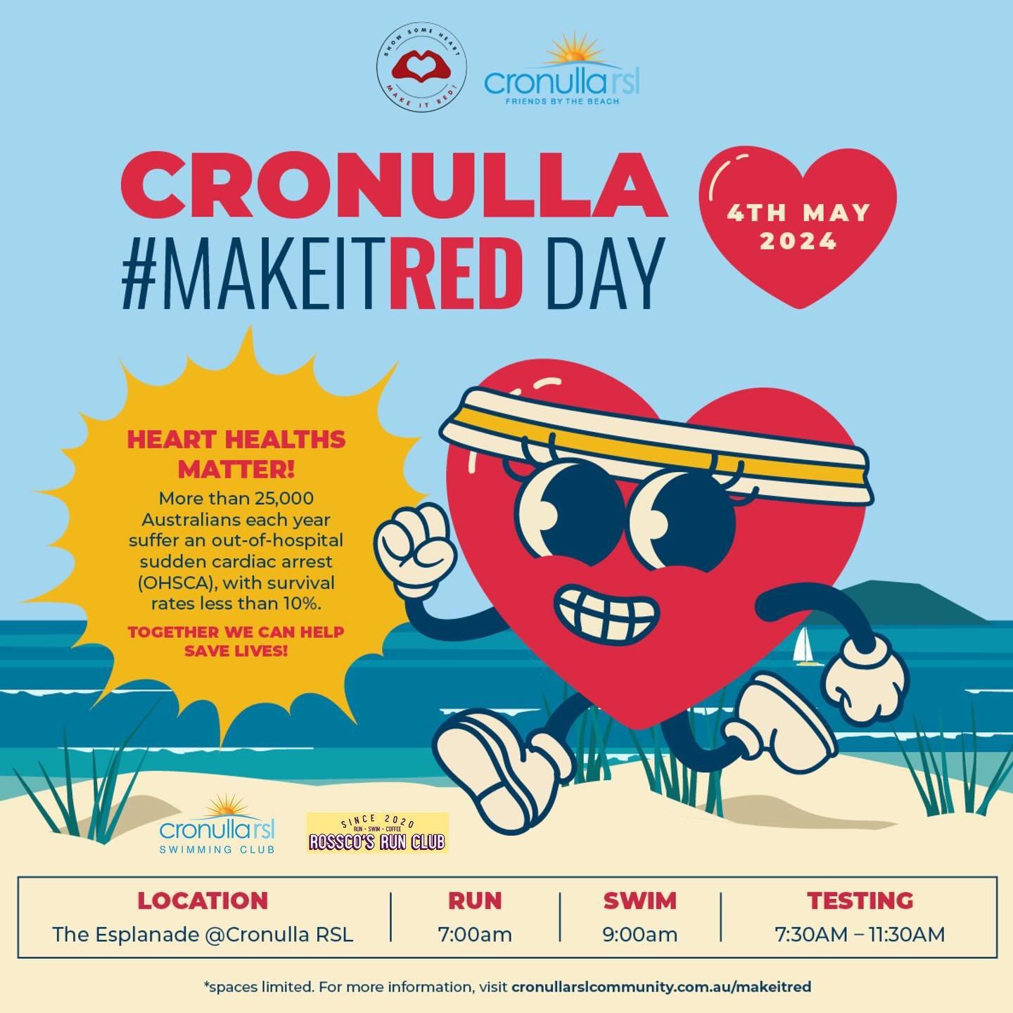 🫶 It&rsquo;s just a little over a week, until we #MakeItRed in Cronulla 

In an effort to promote awareness and proactive measures for heart health, we are gathering our local community for a morning of health-conscious activities and camaraderie, a