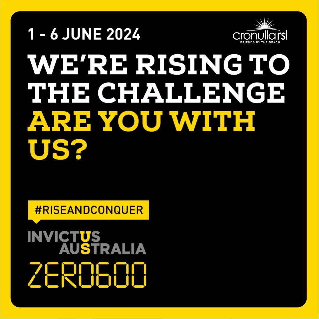 Rise at ZERO600 (6am) for six days, to support Aussie Veterans.

Help @cronullarsl get behind Aussie Veterans, by signing up for the @invictusaustralia ZERO600 Challenge!

Taking place over SIX days from the 1st to the 6th June 2024, the format is si