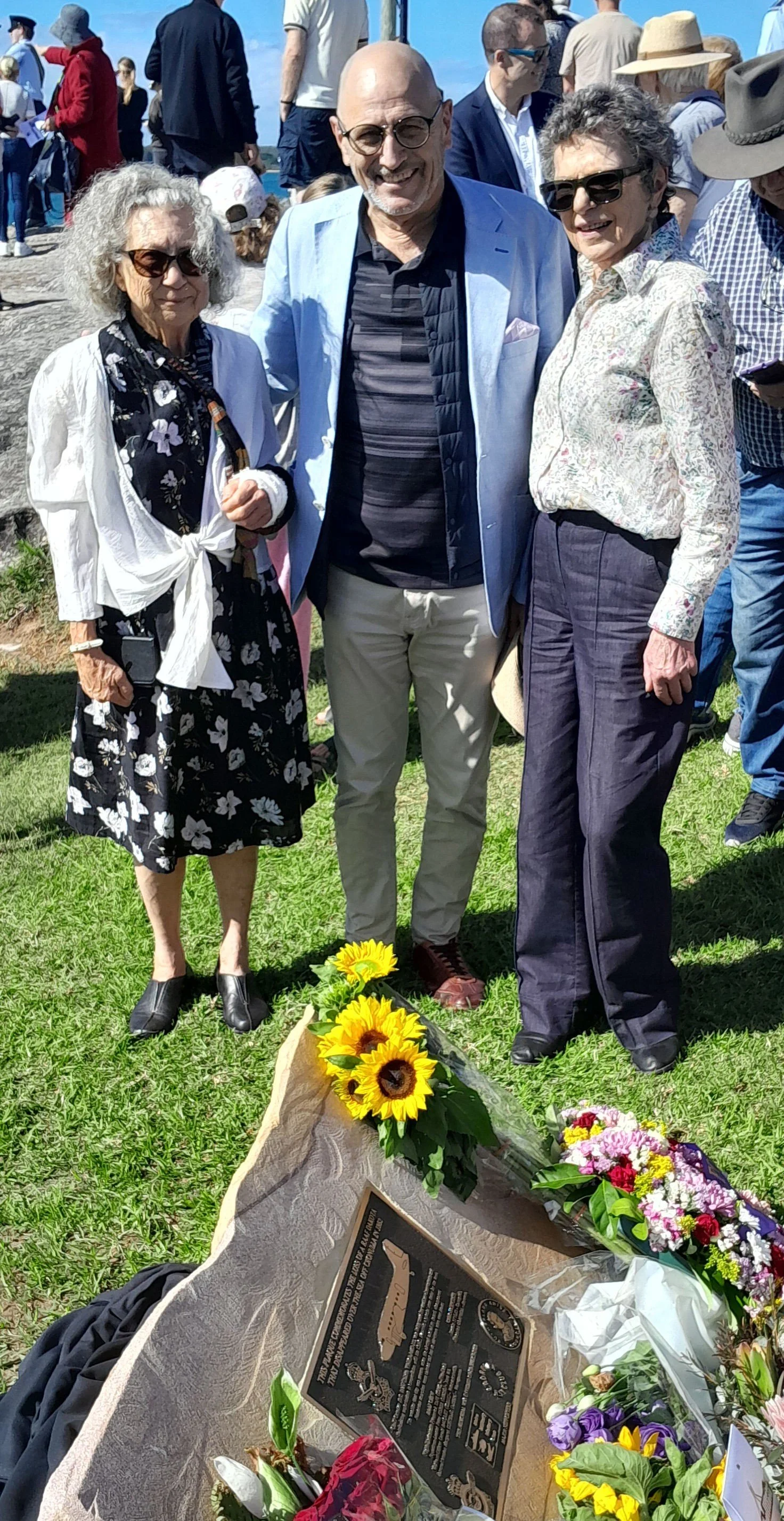  L-R: Margaret Campbell, Kevin Syles, Marion Campbell. They had travelled from Hong Kong, Western Australia and Victoria to unveil the memorial to their fathers. 