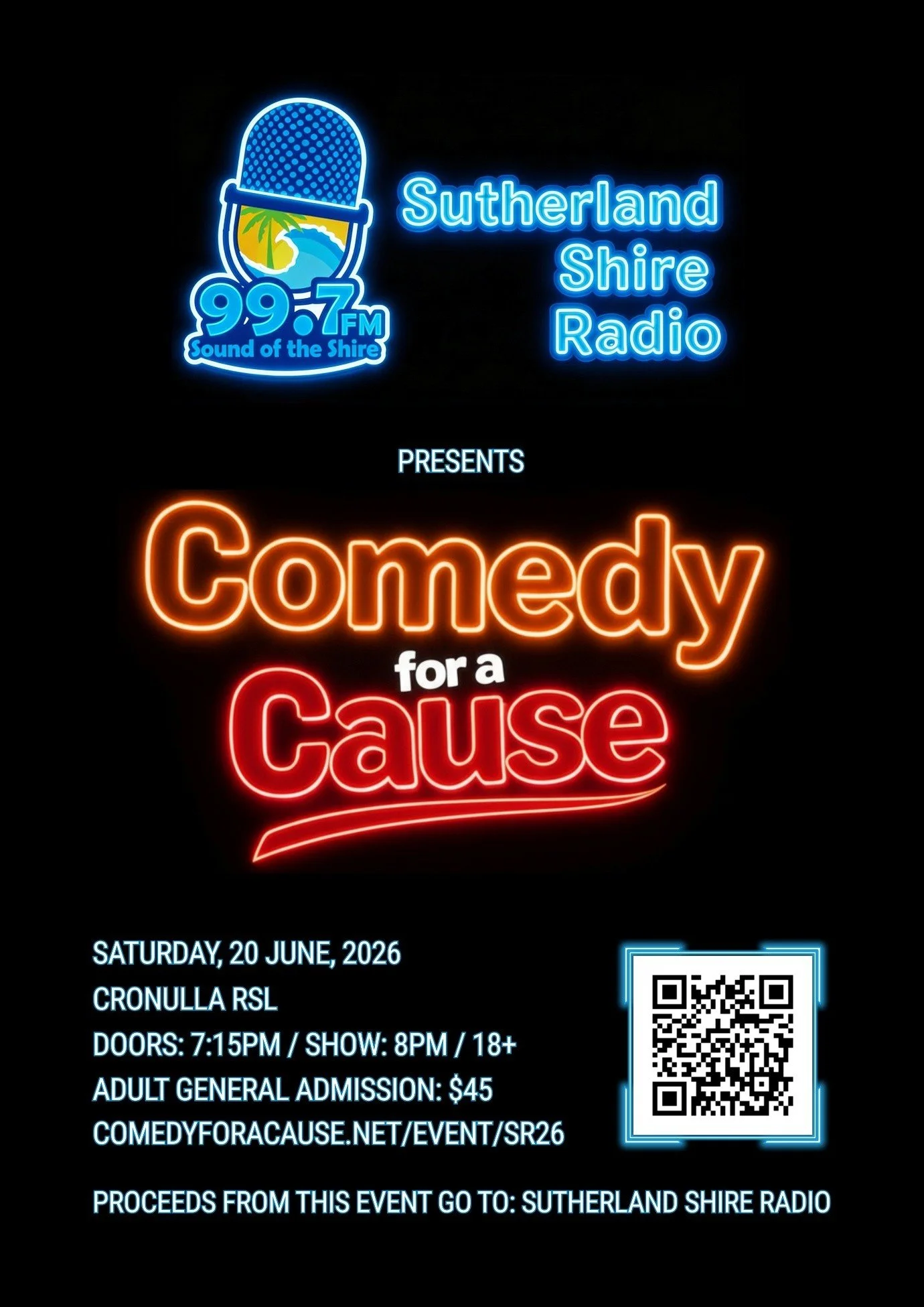 Sutherland Shire Radio, 2SSR 99.7FM presents Comedy for a Cause