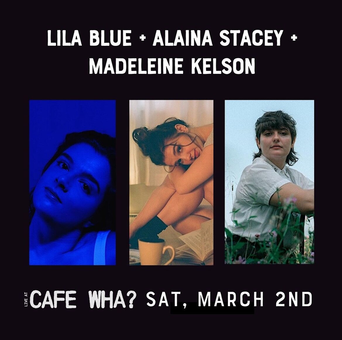NYC!! We will be in you!! I&rsquo;m so so so excited to return to one of my favorite cities of all time with my old friend @madeleinekelson and my new friend @lilabluemusic ✨💙 tickets on sale now for @cafewha!!