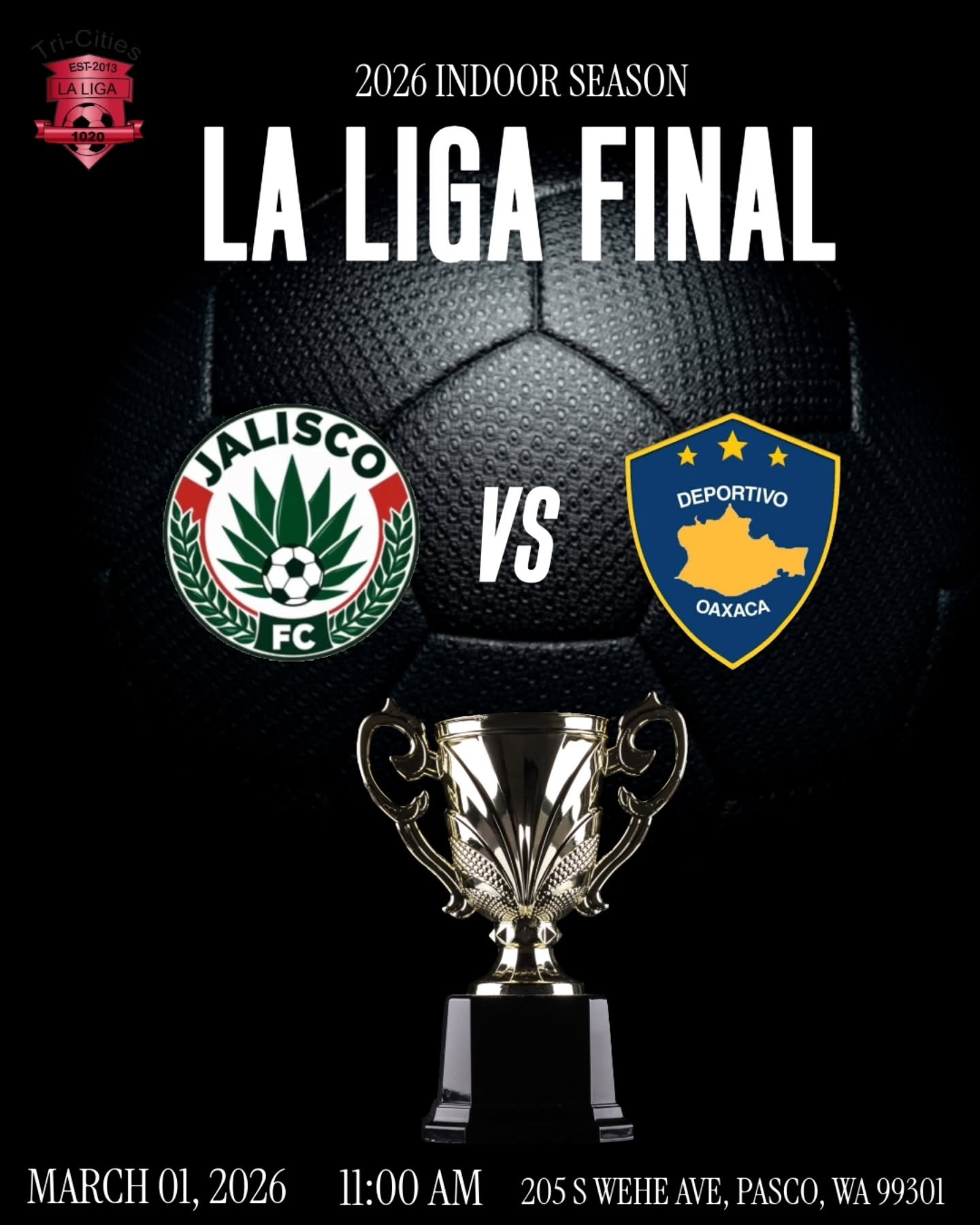 🏆 Indoor Finals 🏆

Join us this Sunday as we crown a champion of the 2025-2026 Indoor Season!

9:00 AM - Blue Devils vs Dep Fas
10:00 AM - Colibries vs Maruchan 
11:00 AM - Jalisco vs Oaxaca

 Come out and support your favorite team

🏆 Finales De 