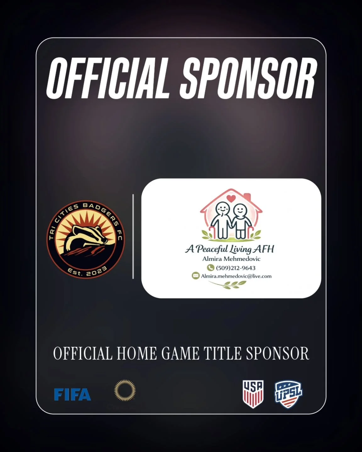 🚨Proud to announce our 2026 Home Game Title Sponsor @APeacefulLivingAFH

A Peaceful Living AFH is a locally owned Adult Family Home dedicated to providing compassionate, high-quality care for seniors in a safe and peaceful home environment. They tre