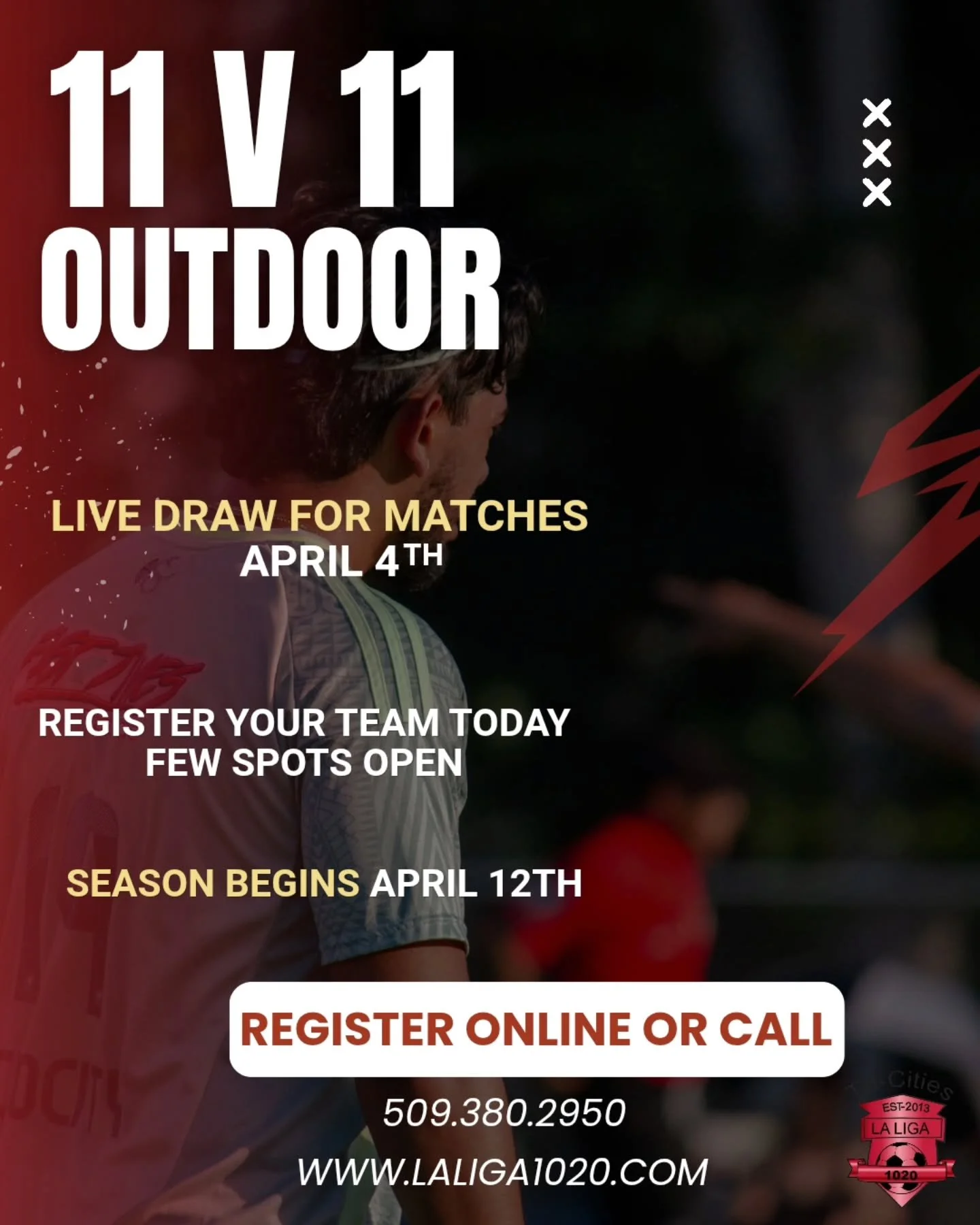 🚨 2026 11v11 Outdoor Season is right around the corner

REGISTER your team TODAY, we have a few slots open 

We will do a Live Draw this Saturday the 4th 

Season will begin APRIL 12TH!!

🚨 2026 11v11 La temporada est&aacute; a la vuelta

REGISTRA 