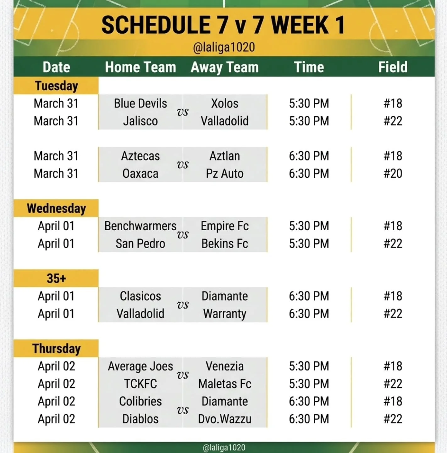 📣 7v7 is Schedule is LIVE! 
See you all this week