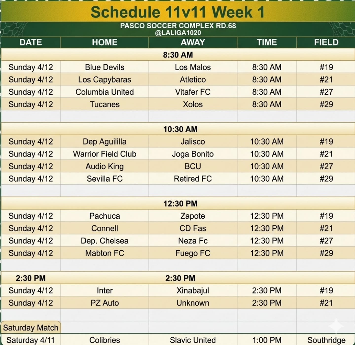 🚨Schedule is set! 
See you all Sunday as we kick off the 2026 Season!

🚨&iexcl;El horario est&aacute; establecido!
&iexcl;Nos vemos todos el domingo cuando comenzamos la temporada 2026!