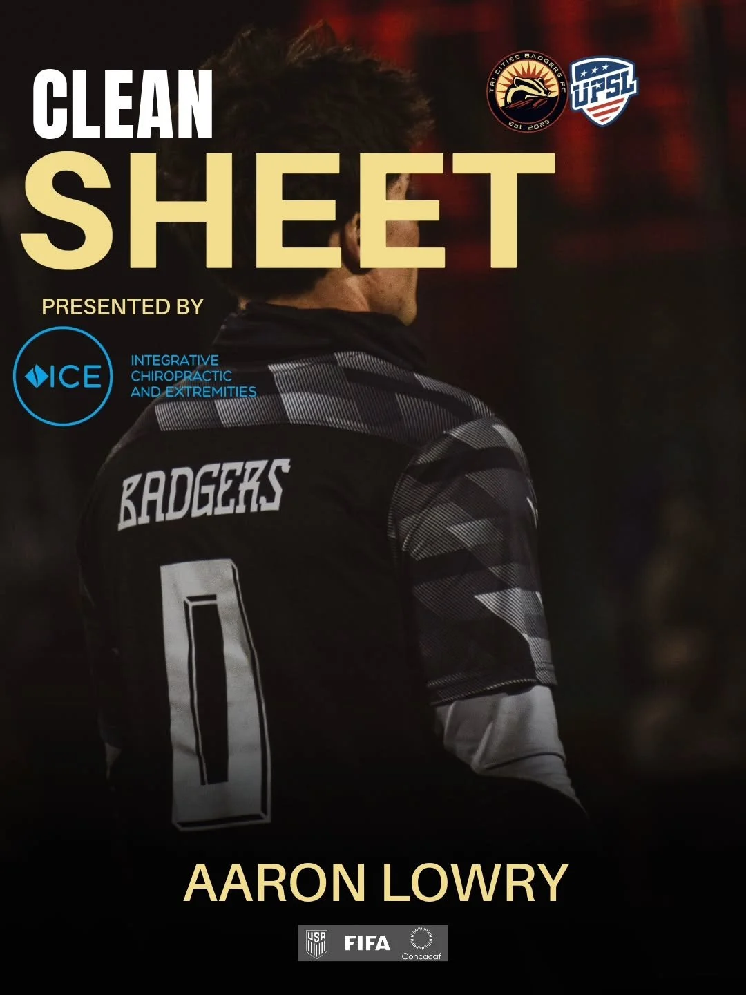 Congrats @aaronlowry10 for the Clean Sheet presented by @iceclinics