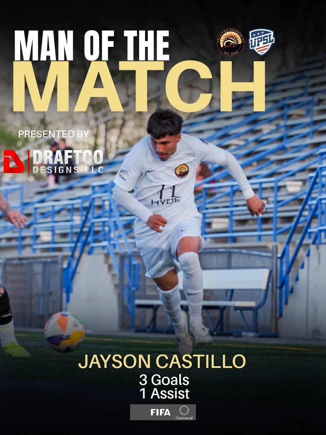 Man Of The Match this week goes to @jaysonc3 
Presented by @draftcodesigns 

Jayson is on a heater, already netting 5 goals!