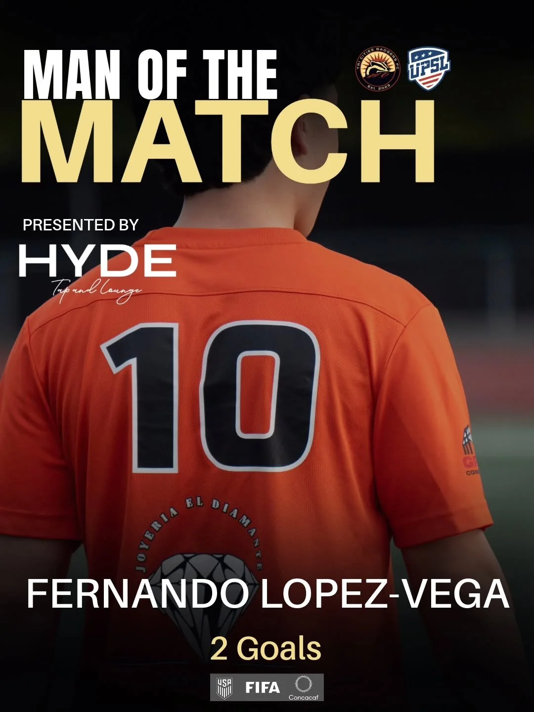 Man Of The Match this week goes to @fer_lopezvega 
Presented by @hydetaplounge

Fernando a returning Badger scores 2 goals at his opening game this season! 

Fun Fact: Fernando scored 2 Goals in his opening match during our first season as well !