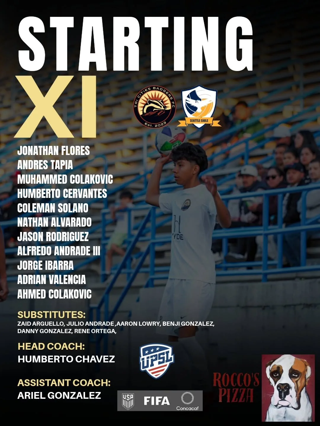 Starting XI today vs Seattle Eagles FC

Presented by @roccospizzapasco @roccospizzakennewick