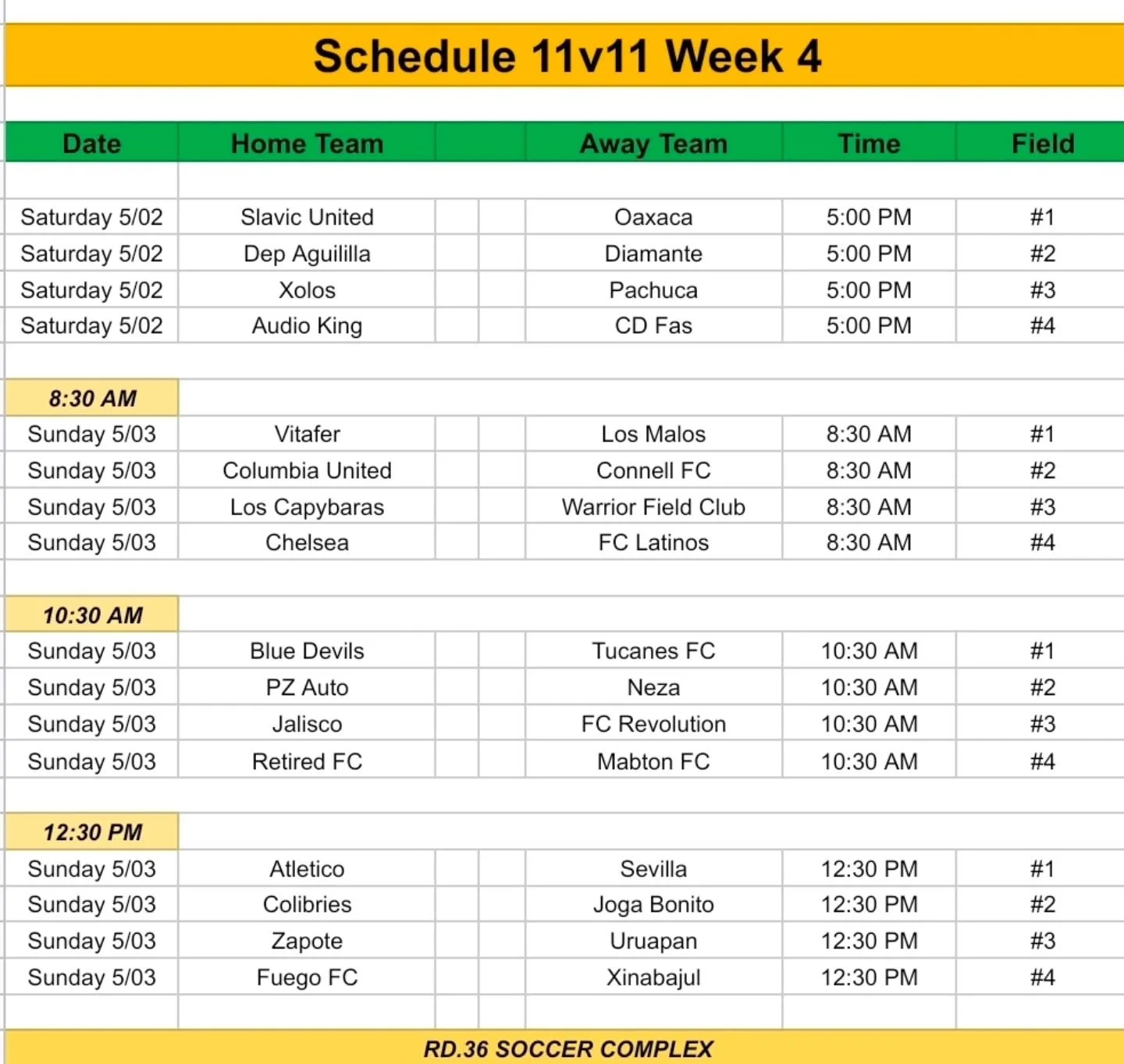 Schedule week 4