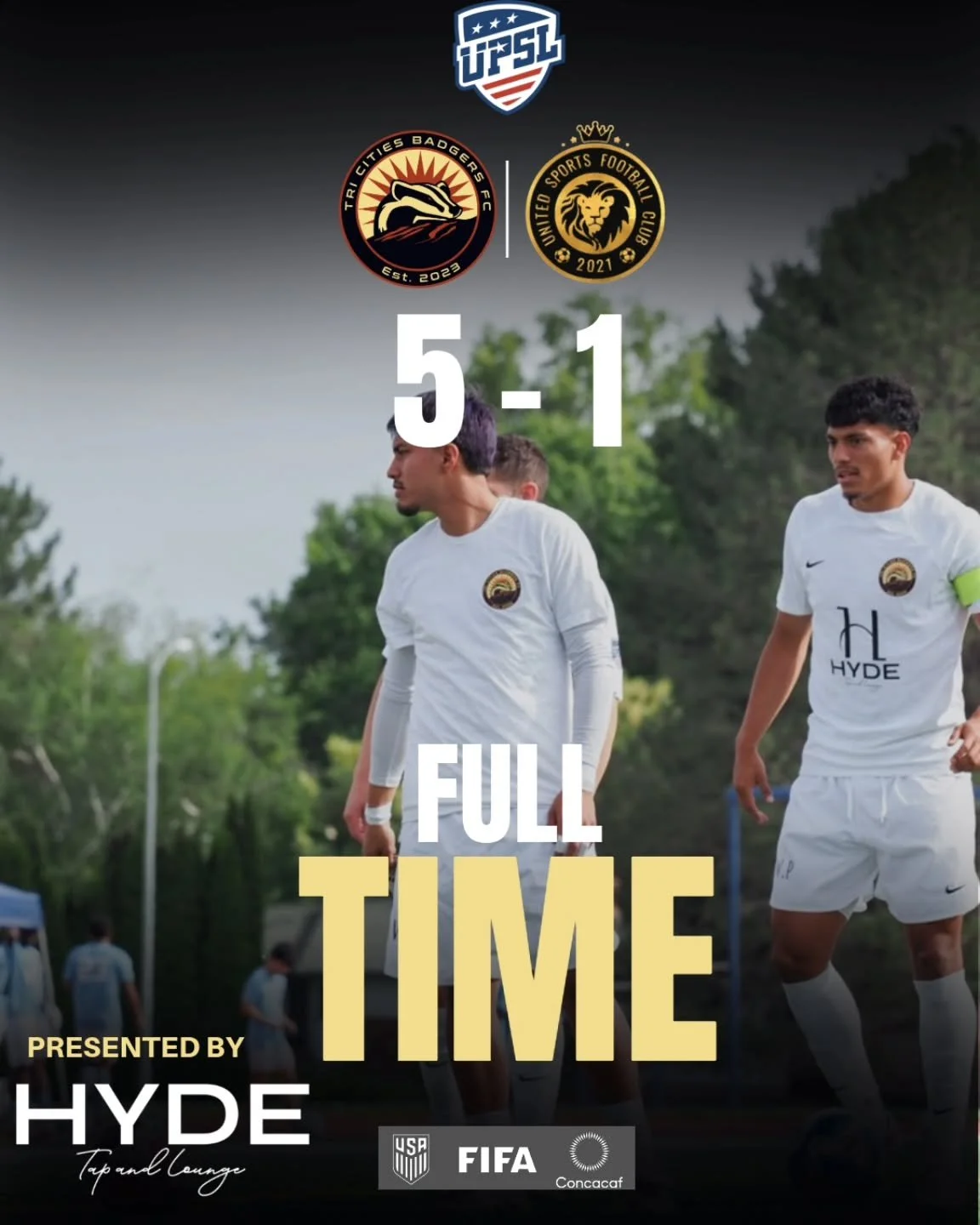 Full Time Badgers +3 
Presented by @hydetaplounge

Goals By 
Alex Martinez- 2 
Felix Mendoza - 1
Julio Andrade - 1 
Asahel Ceja - 1