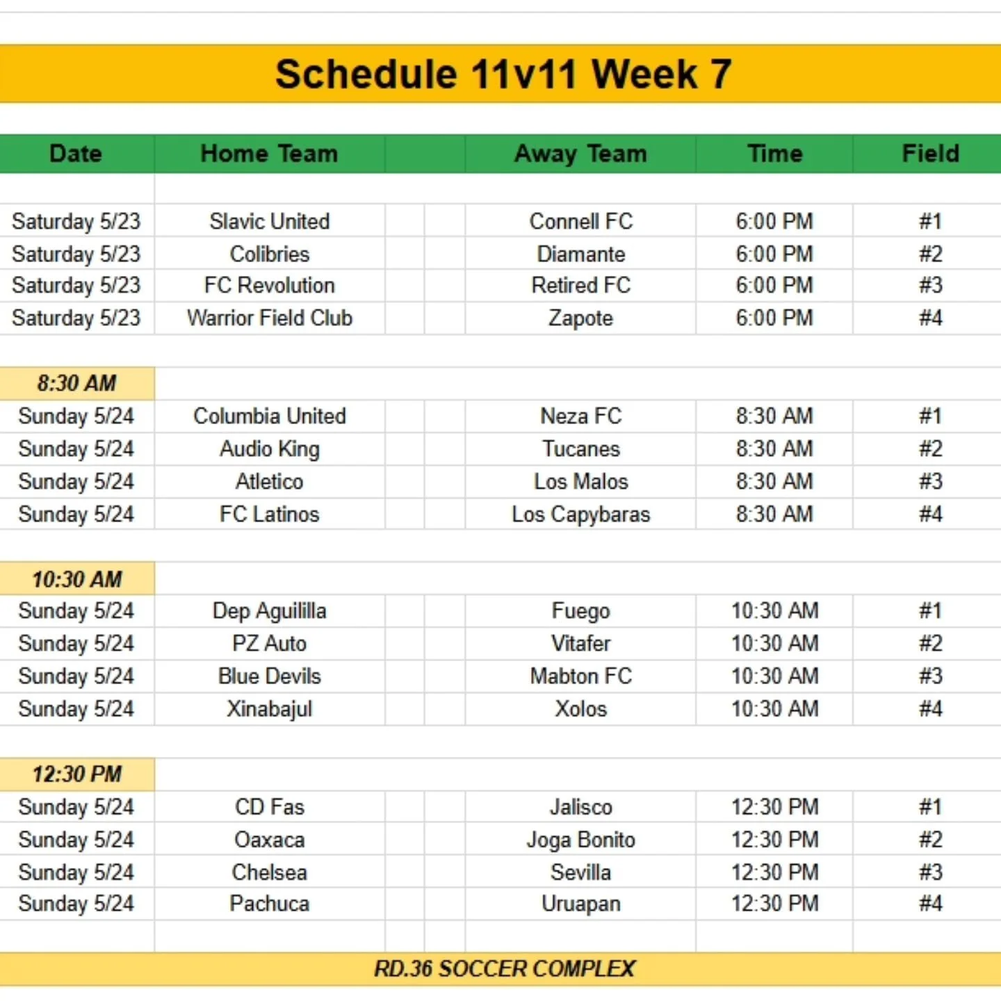 Schedule Week #7