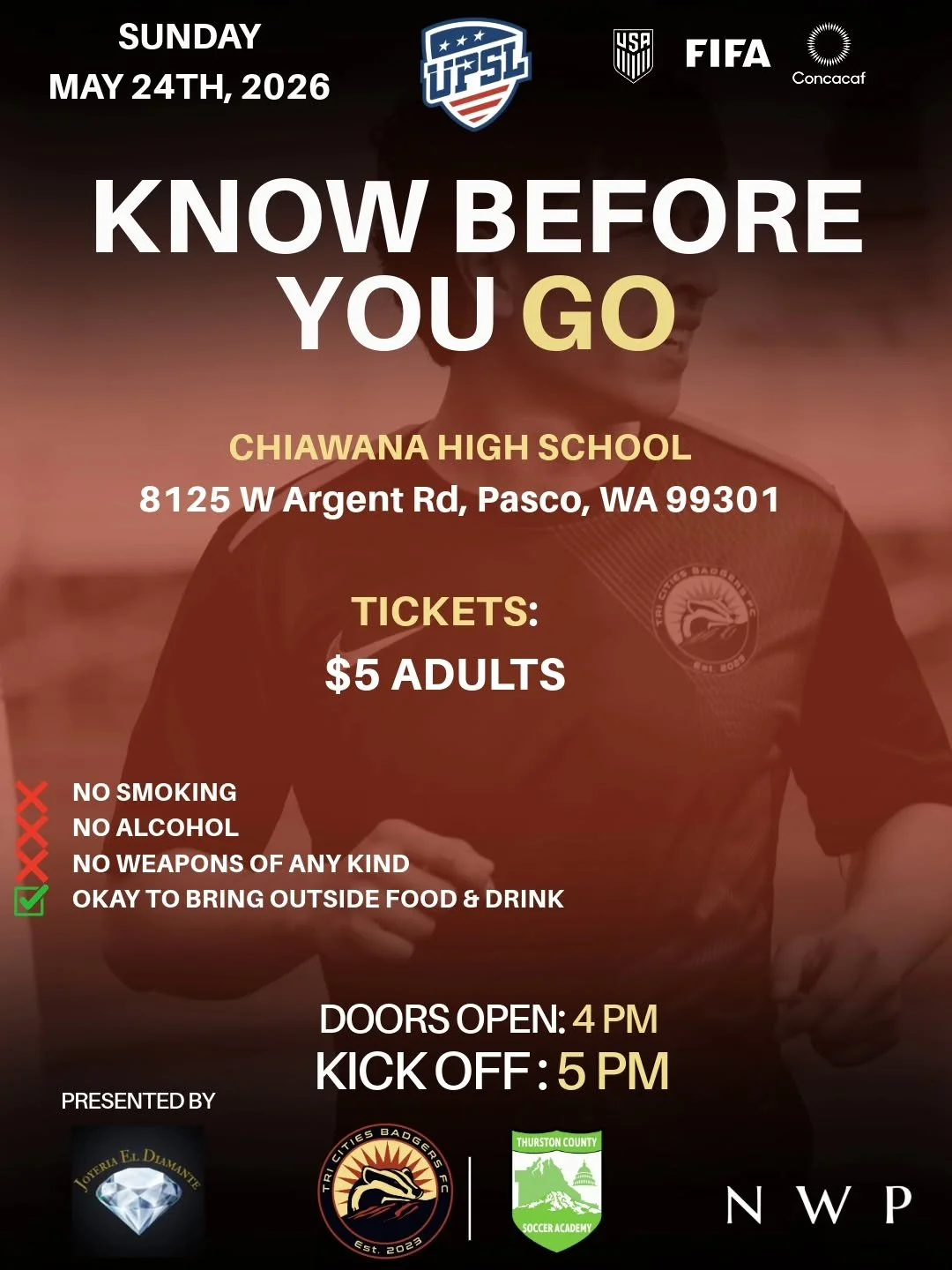 📣Match Day!! Come out and support the boys 
Doors open at 4pm 
Chiawana HS 
$5 Tickets