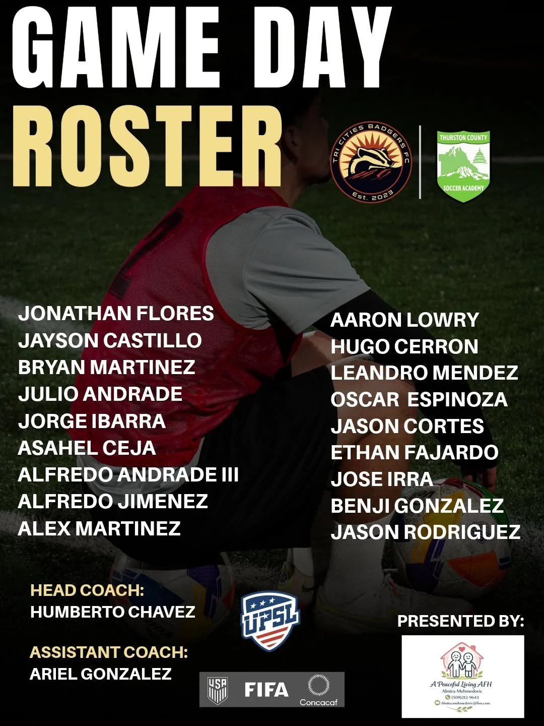 Game Day Roster 
Hone Match vs Thurston