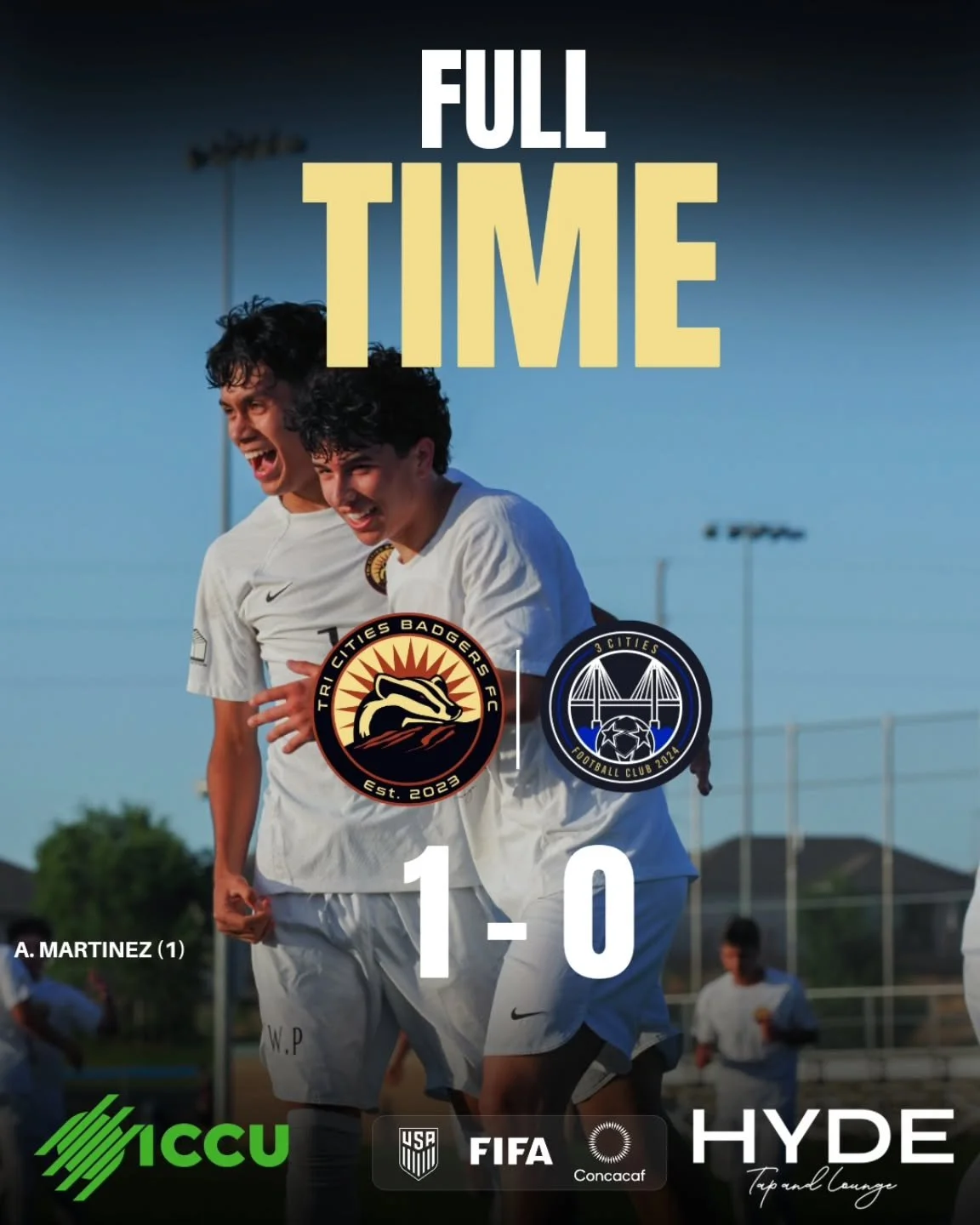 📣 Full Time presented by @idahocentralcu
&amp; @hydetaplounge Taking care of business as usual 

Goal by @alex.m29106 

🔜 Badgers are now Playoffs Bound!!
